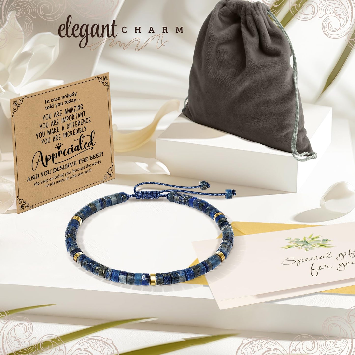 ZOKCC Thank You Gifts Bracelets for Women - Healing Natural Stone Bracelets - Inspirational Appreciation Thank You Gifts for Coworkers Teacher Boss Nurse Employee Friend Farewell