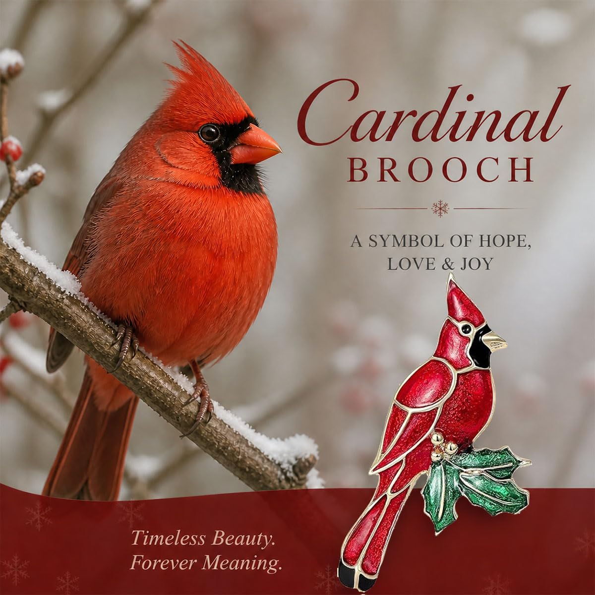 Red Cardinal Brooch for Women Enamel Red Cardinal Pin Bird Brooch Birthday Holiday Gift for Girlfriend Wife Mother