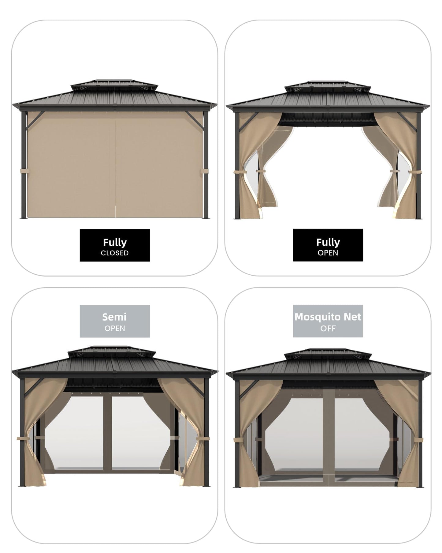 GarveeLife 10 ft x12 ft Hardtop Gazebo for All Weather, with Double Metal Roof, Aluminum Alloy Frame, Net, and Curtain, Permanent Building for Patio, Deck, Backyard, Lawn, and Garden