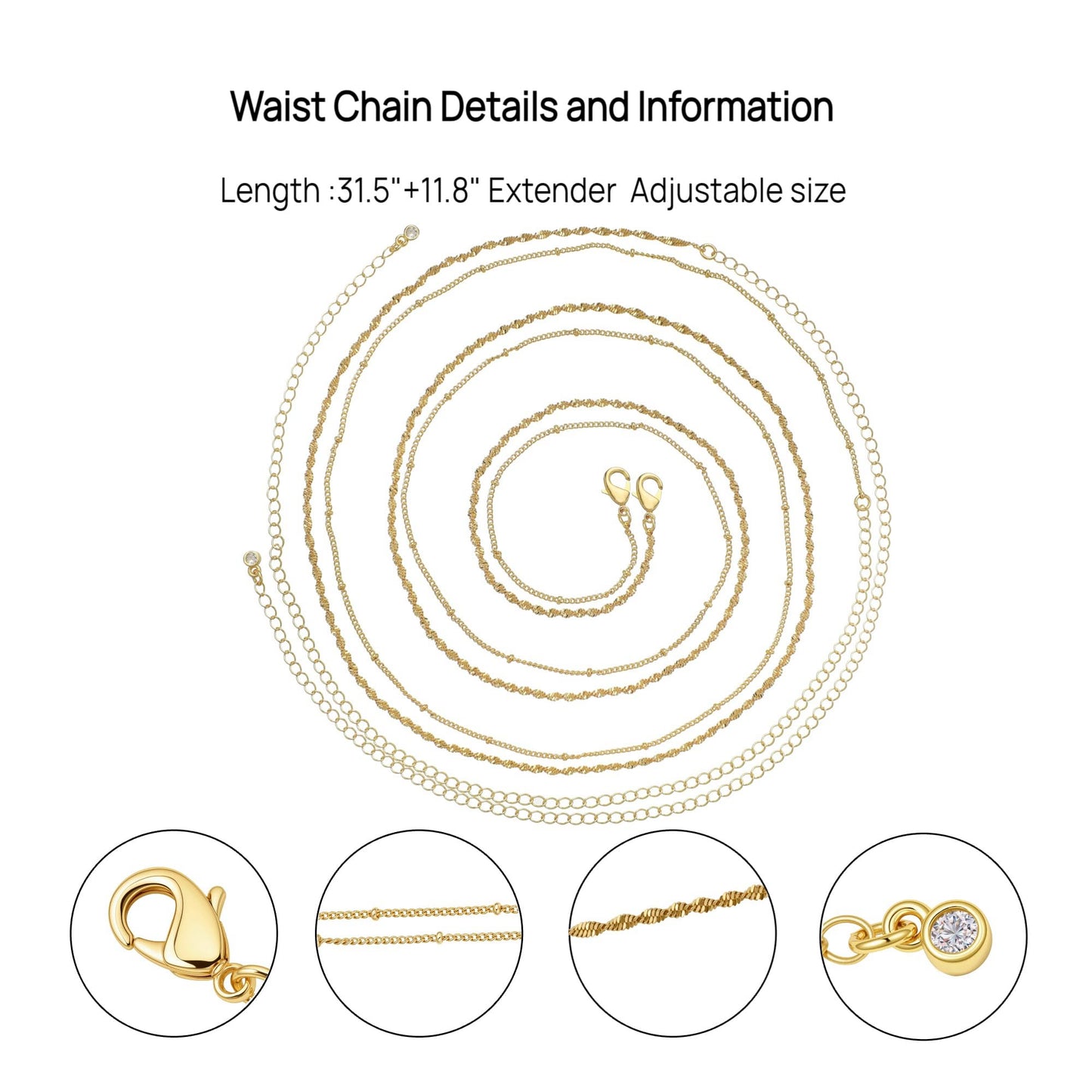 QILMILY Waist Chain Belt for Women - 14K Gold Plated Layered Body Chains Dainty Boho Beach Adjustable Sexy Bikini Belly Chain Jewelry Accessories for Women