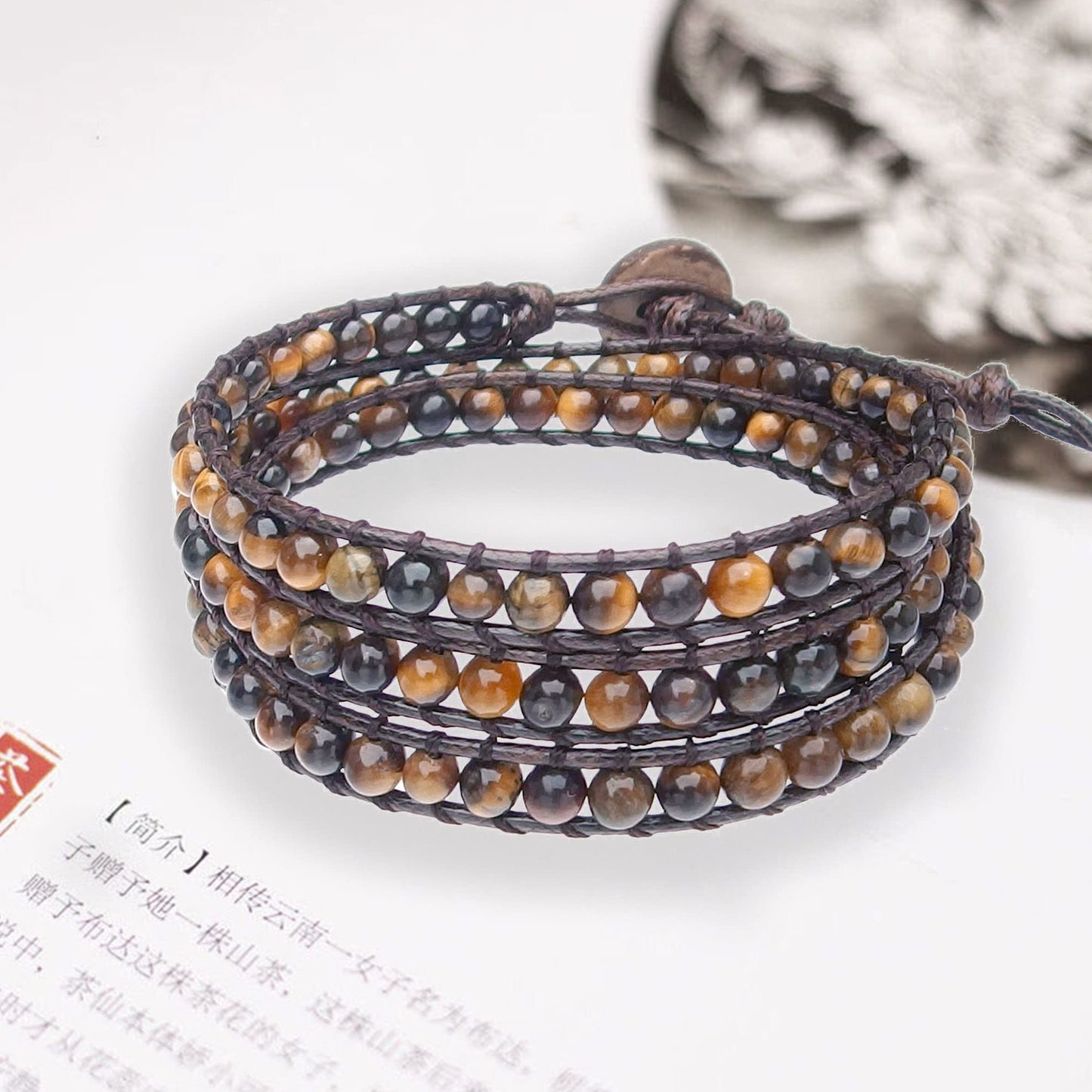 Ayriwoyi Tigers eye Bracelet Wrap Bracelets for Women Beaded Wrap Bracelet Crystal Healing Natural Stone Bracelet Adjustable