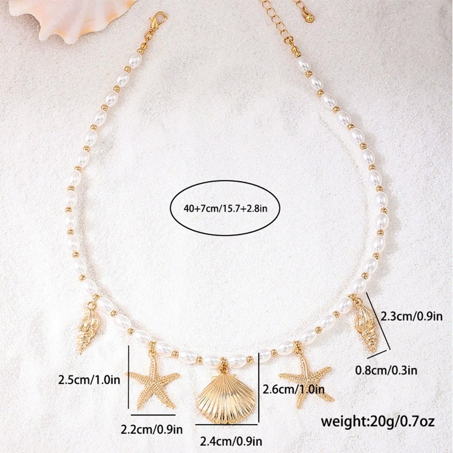 Frodete Starfish Necklace for Women Beach Necklaces Jewelry Layered Choker Drop Dangle Summer Vacation Outfits Theme Conch Seashell Accessories Ocean Pendant Dress Costume