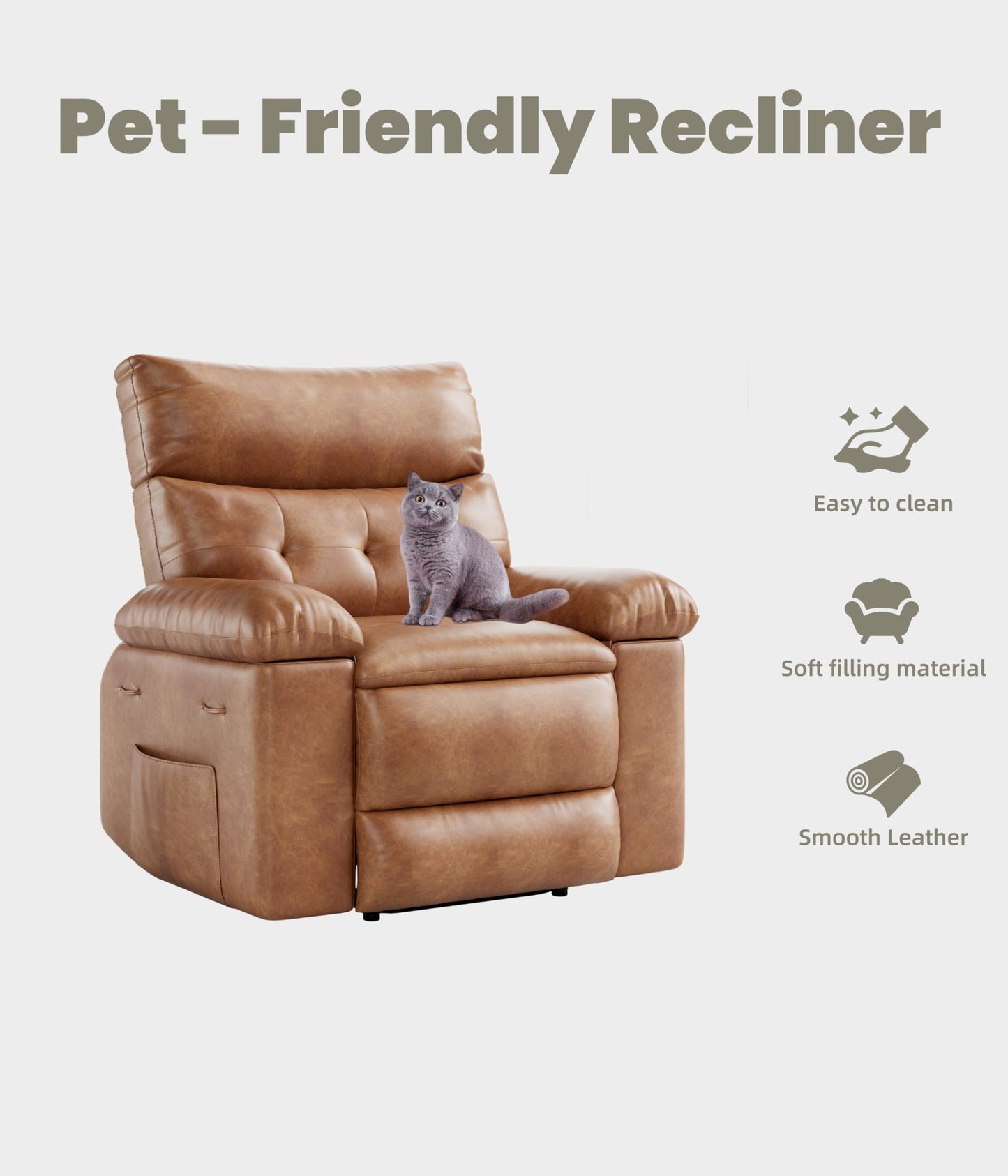 GarveeHome Oversized Recliner Chair, Extra Wide Manual Recliner with Heat and Massage, 400lbs Heavy Duty PU Leather Single Sofa, Large Lazy Chair for Big and Tall Adults, Living Room & Bedroom