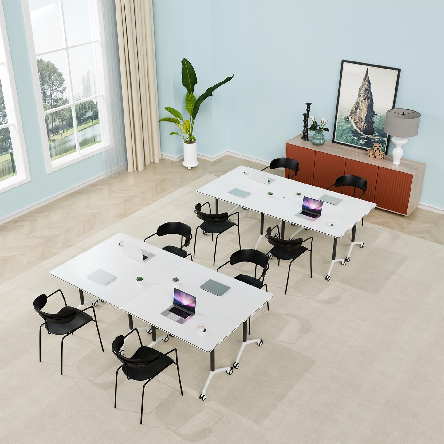 ZanyCajole Conference Room Table, Folding Conference Table with Silent Wheels, Modular Flip Top Mobile Training Tables for Office, Training Room, Meeting Rooms, School, 2-16 Person (4, White, 55.1in)