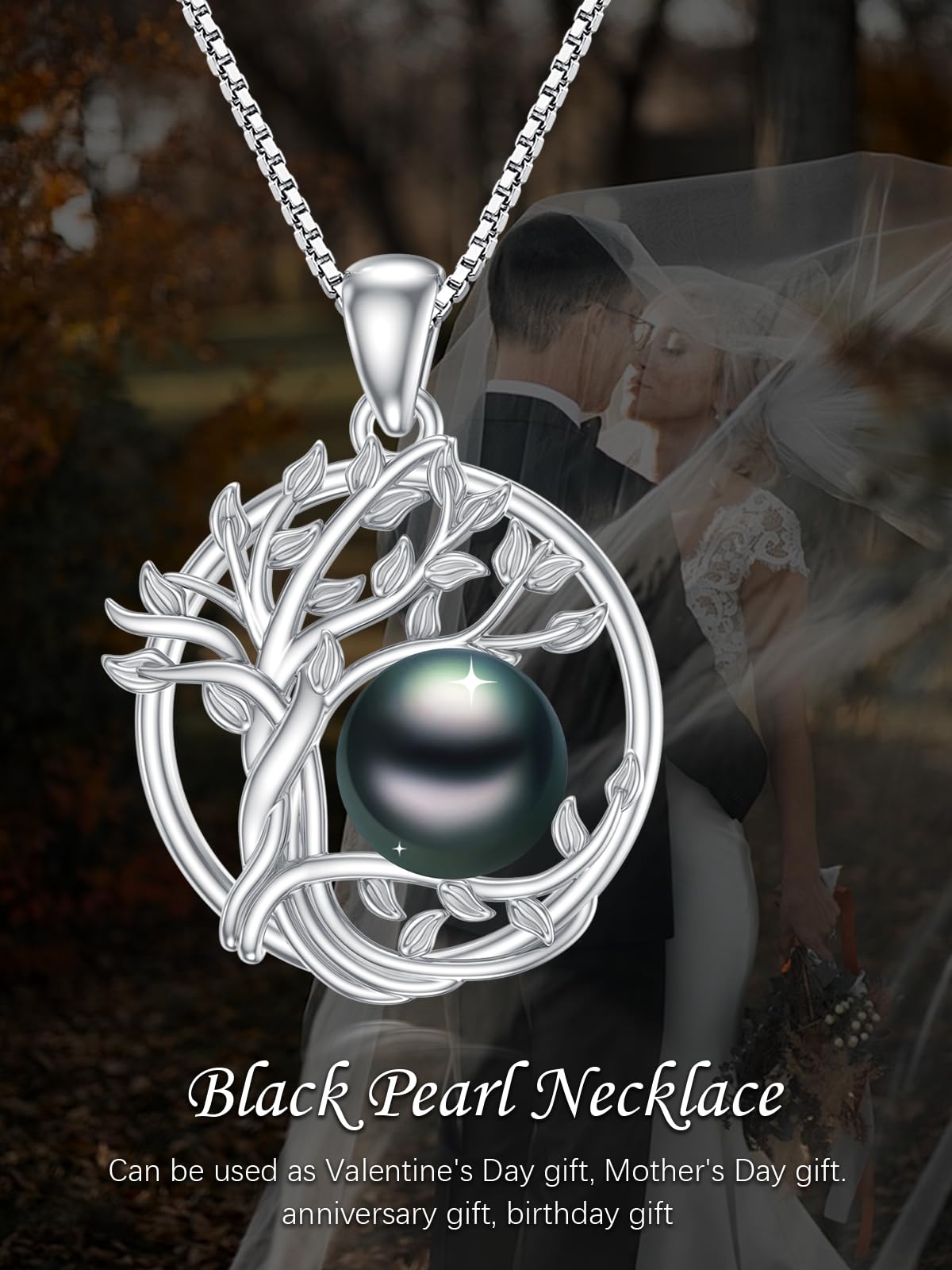 KANNSOAR 9MM Tahitian Black Pearl Tree of Life Pendant Necklace Pearl Jewelry-Wedding Birthday Anniversary Valentines Day Christmas Mothers Day Gifts for Women Wife Mom Girlfriend Her