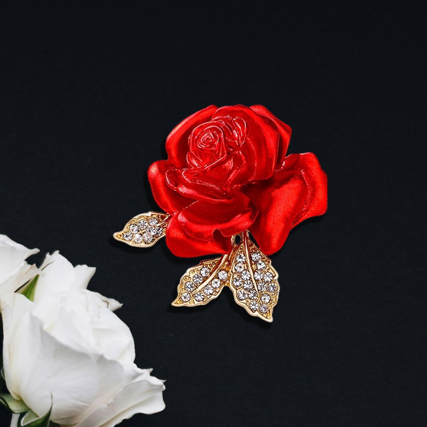 Crystal Red Rose Flower Brooch Pins for Women Elegant Enamel Rhinestone Floral Brooches Pin Fashion Jewelry for Party Dance Wedding Banquet Brooch for Women Girl Gift