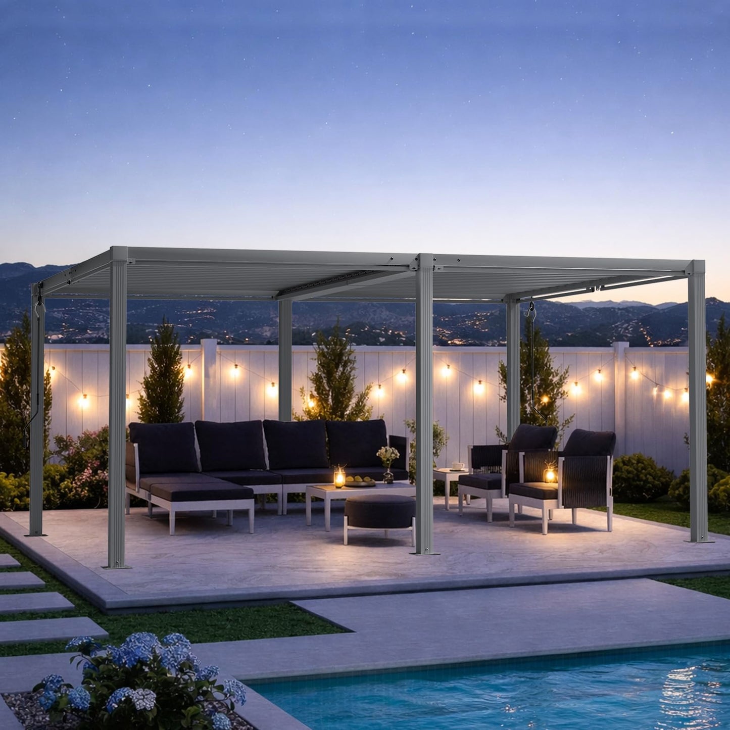 SAILARY Louvered Pergola 12' x 16', Outdoor Aluminum Pergola with Reinforced Steel Roof, Heavy-Duty Hardtop Gazebo for Backyard Deck, Weatherproof Sun Shade Shelter, Grey