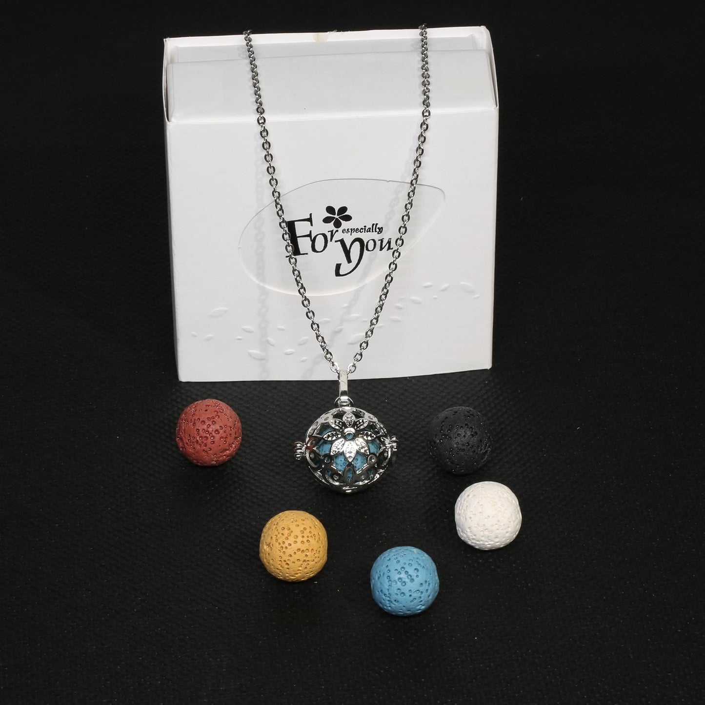 2 PCS Aromatherapy Essential Oil Diffuser Necklace Hollow Ball and Small Heart Shape Colored Lava Stone Pendant Necklace for Women…