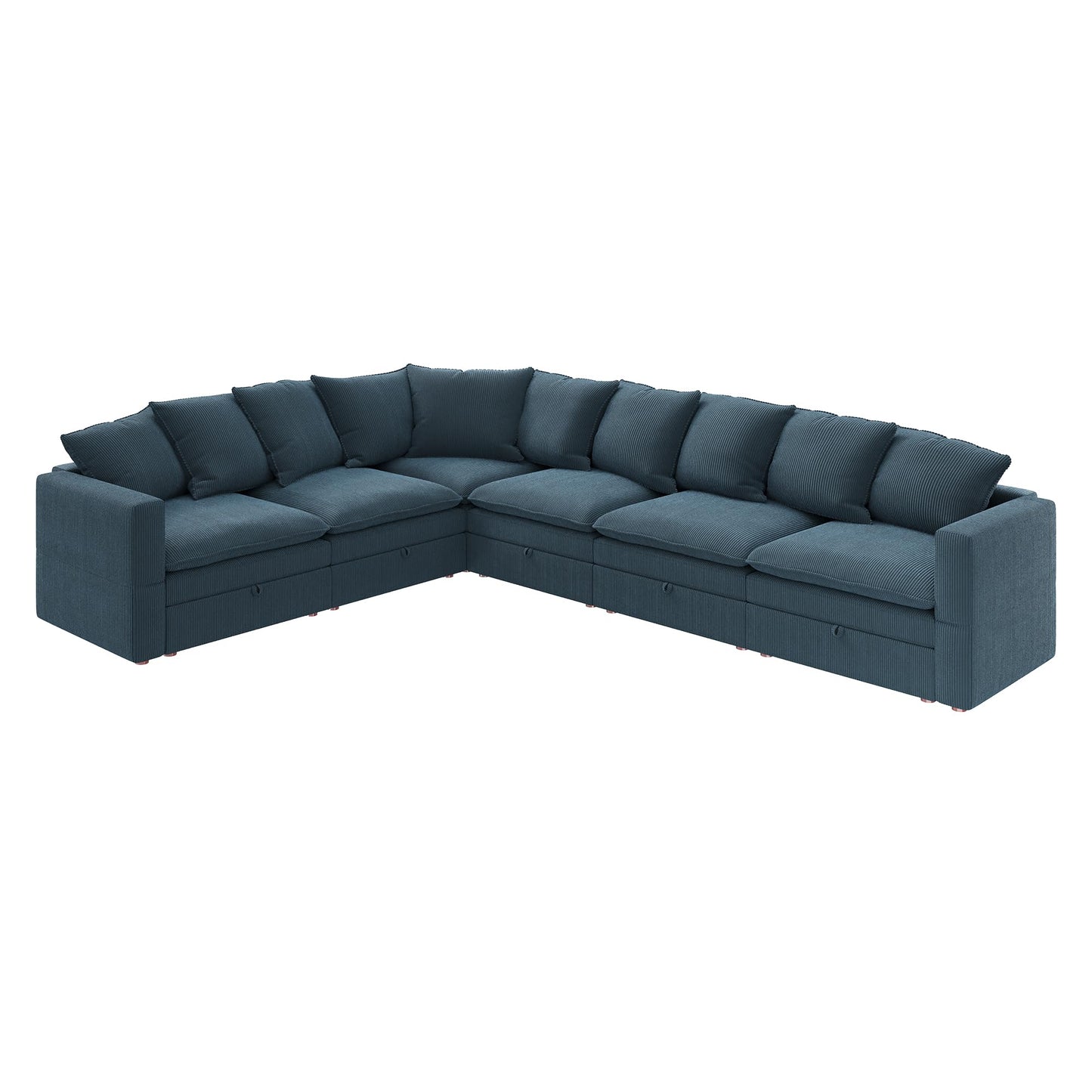 HONBAY Modular Sectional Sofa, 6 Seaters Corduroy Sectional Couch, L Shaped Couch with Storage & Pillows, Blue