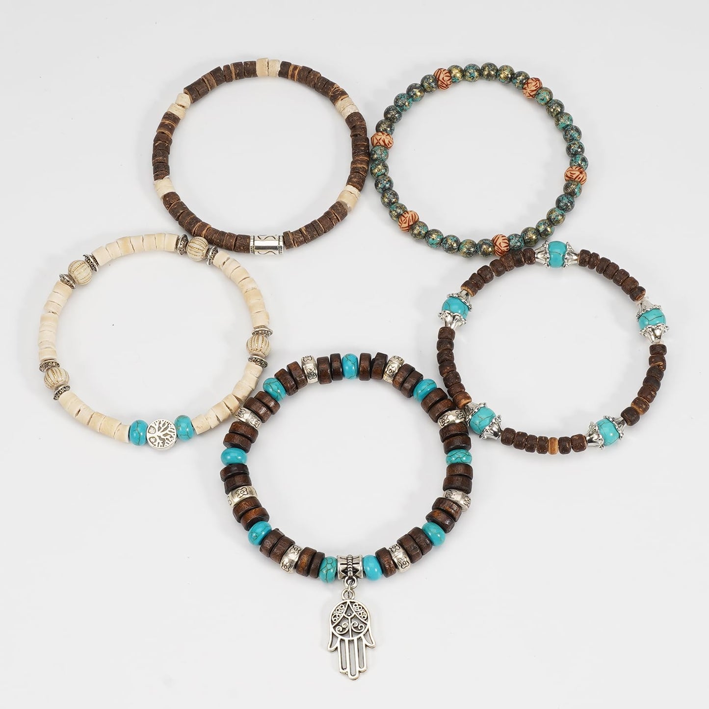 Briutn Boho Bracelets for Women Stackable Wooden Turquoise Adjustable Stretch Bracelet for Men