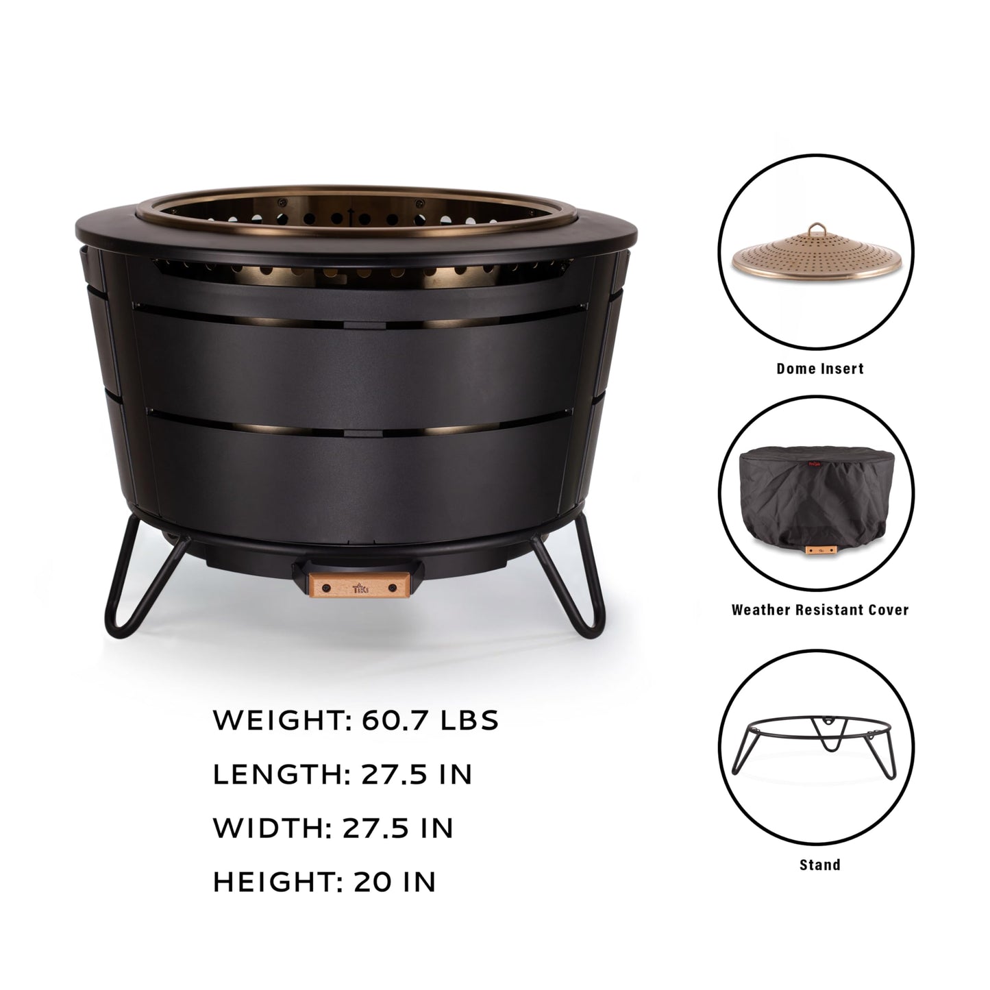 TIKI 27.5-Inch Smokeless Reunion Fire Pit, Large Outdoor Fire Pit for Gatherings, Wood Burning with Removable Ash Pan & Weather-Resistant Cover, Modern Black Design – Perfect for Patio & Backyard