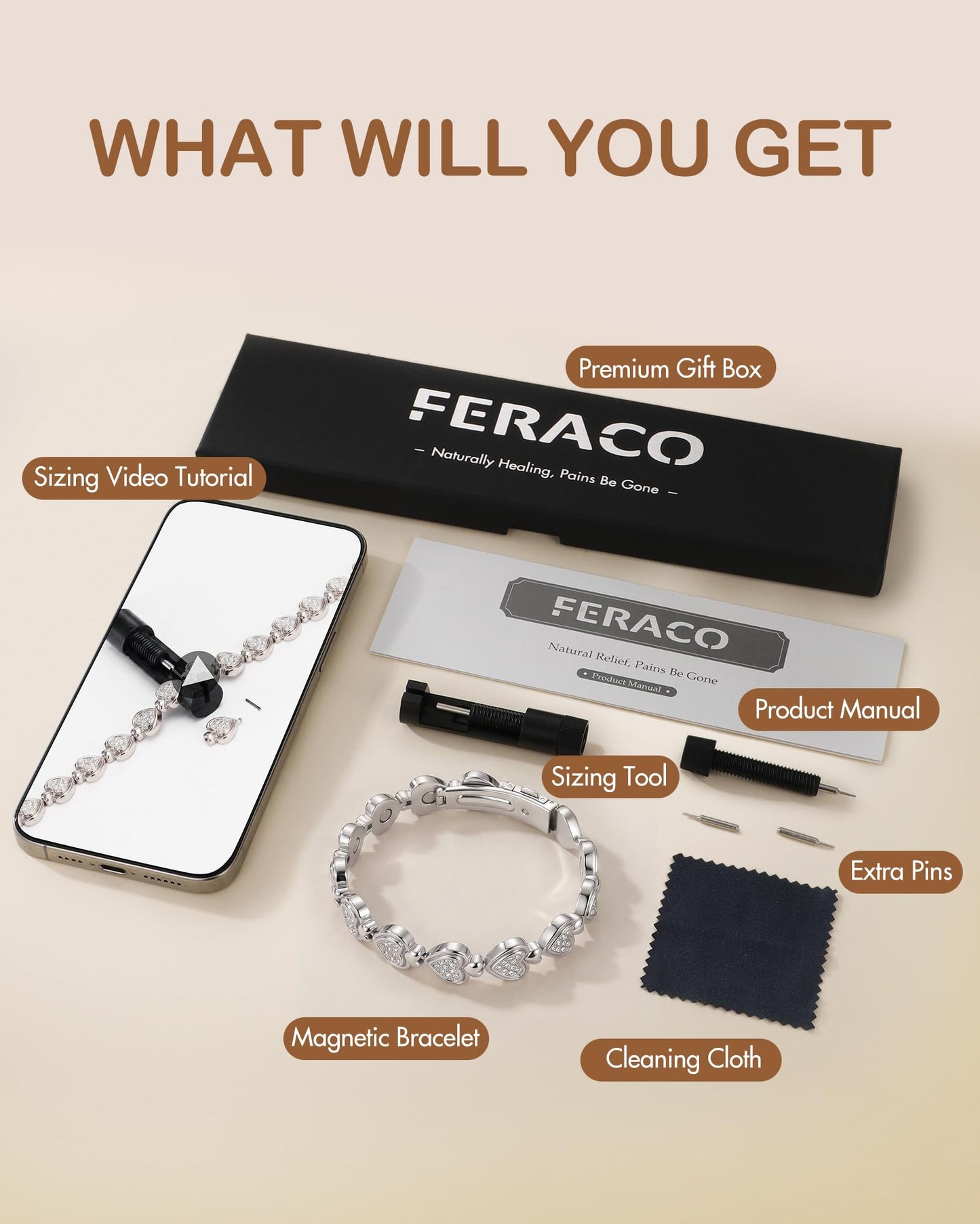 Feraco Pure Copper Bracelets for Women, Ultra Strength Magnetic Bracelet for Women with 3800 Gauss Magnet & Dazzling Austrian Crystals Stone, Heart-Shaped (Silver, 7.09 inches (18cm))