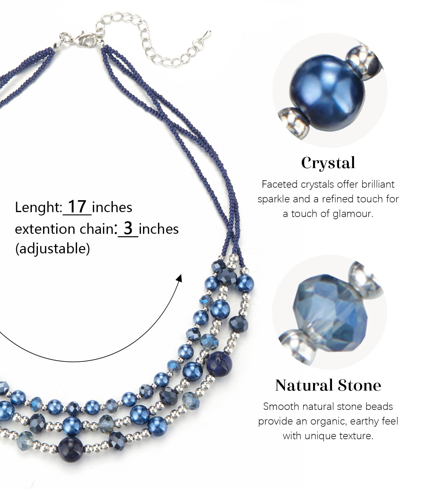 Noessla Beaded Statement Necklaces for Women Layered Chunky Bead Necklace Fashion Costume Jewelry Gifts for Mom(Blue)