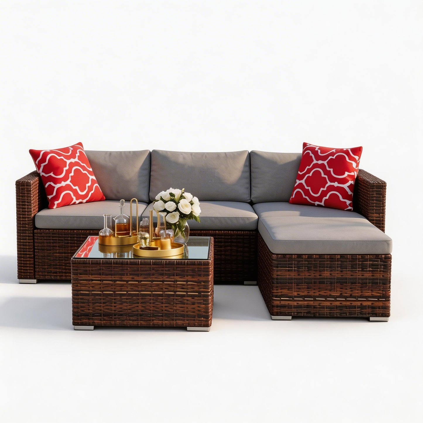 GarveeTech 5 Pieces Patio Furniture Set, All Weather Wicker Rattan Sectional Sofa,Outdoor Patio Furniture Set with Washable Cushions for Garden, Backyard, Porch, Poolside (Brown&Grey) 