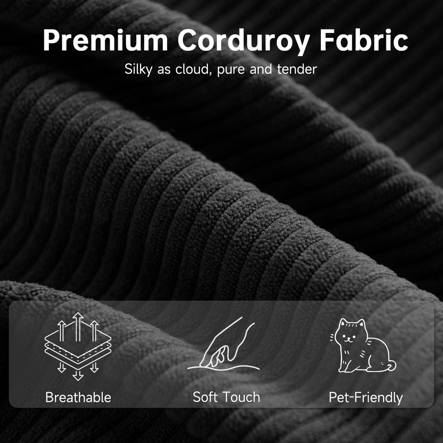CUGOAO 152'' Oversized 2-in-1 Modular Sectional Sofa Bed, Modern Boneless Couch, Extra Deep Seat Upholstery Cloud Couch, Boneless Couches for Living Room, No Assembly Required, Corduroy Black