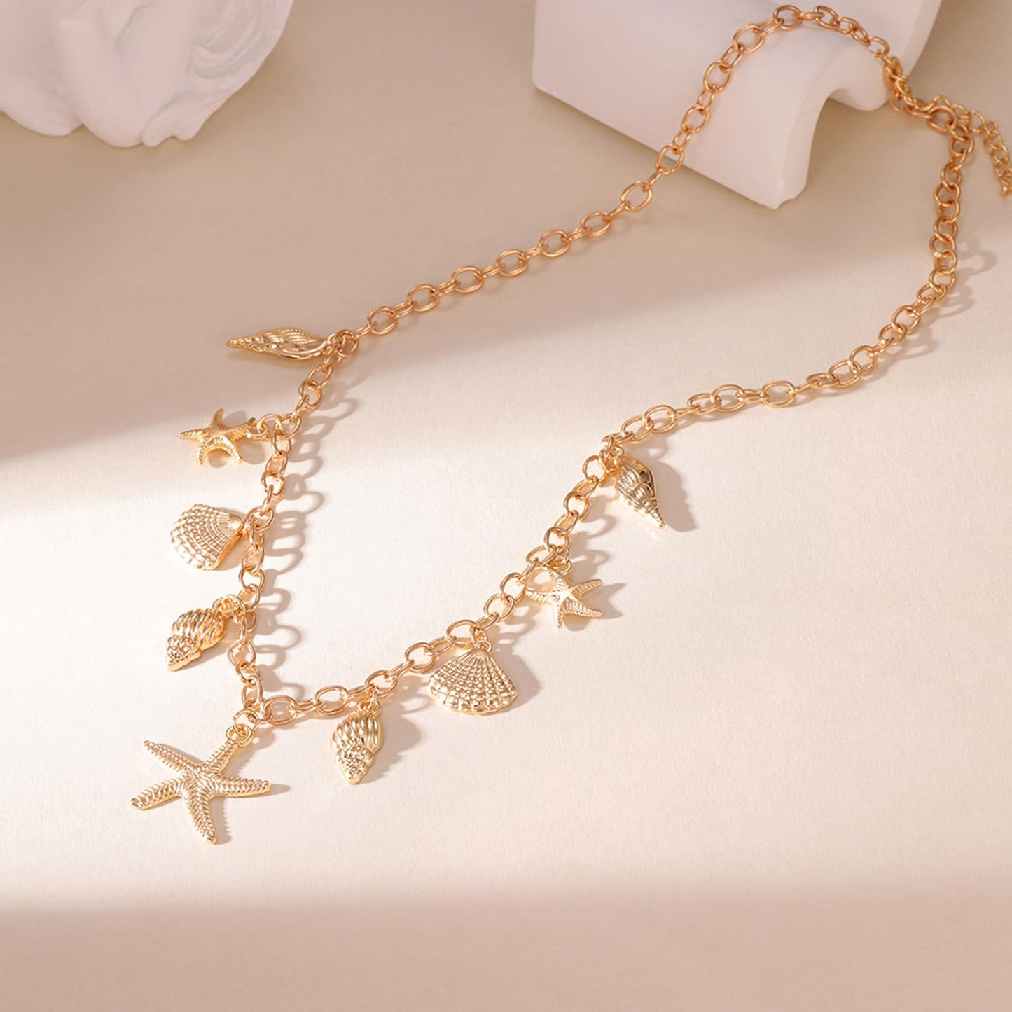 Seashell Charm Necklace for Women, Gold Starfish Beach Jewelry Coastal Vacation Outfits Accessories Summer Dresses Trendy 2026