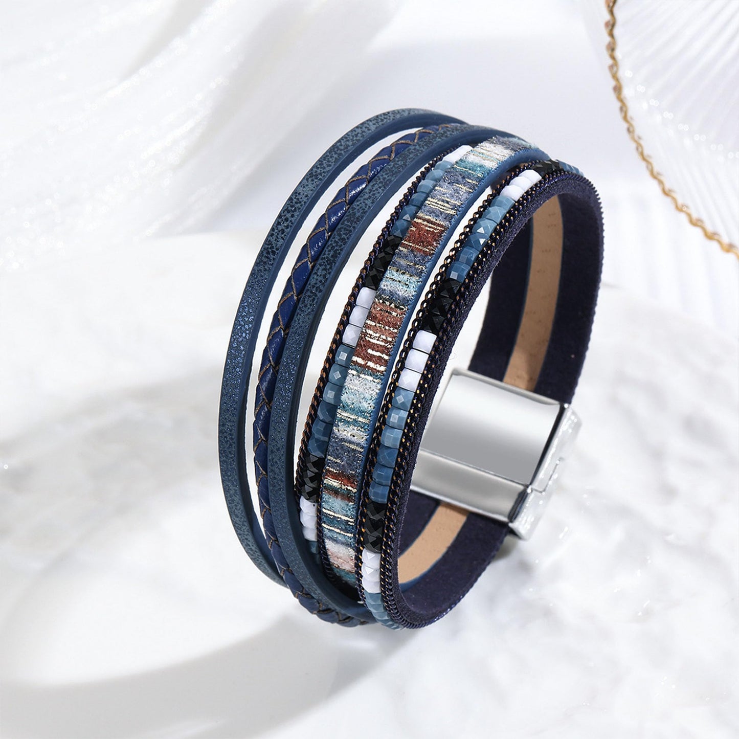 VIBILIA Boho Leather Wrap Bracelets for Women Trendy Layered Multi-Layer Bracelets with Strong Clasp Jewelry for Women-RoyalBlue
