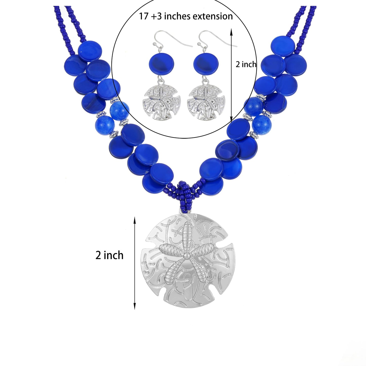 Perla Boho Starfish Necklace for Women, Chunky Layered Shell Beads Choker Necklace and Earrings Set, Ocean-Themed Summer Beach Jewelry (White)