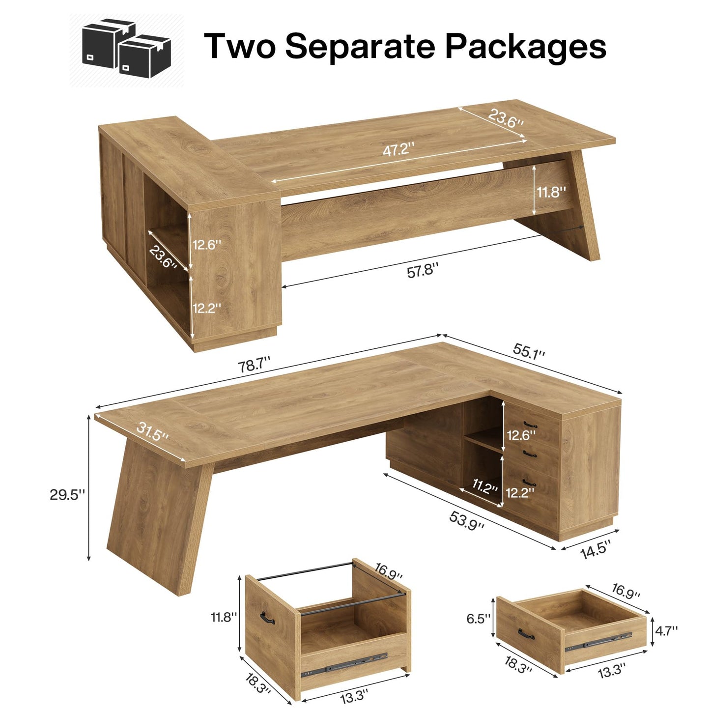 Tribesigns 78" L-Shaped Executive Desk, Large Modern Office Desk with Drawers and Lateral File Cabinet, Business Furniture with Storage Shelves, Big Computer Table for Home Office (Brown)