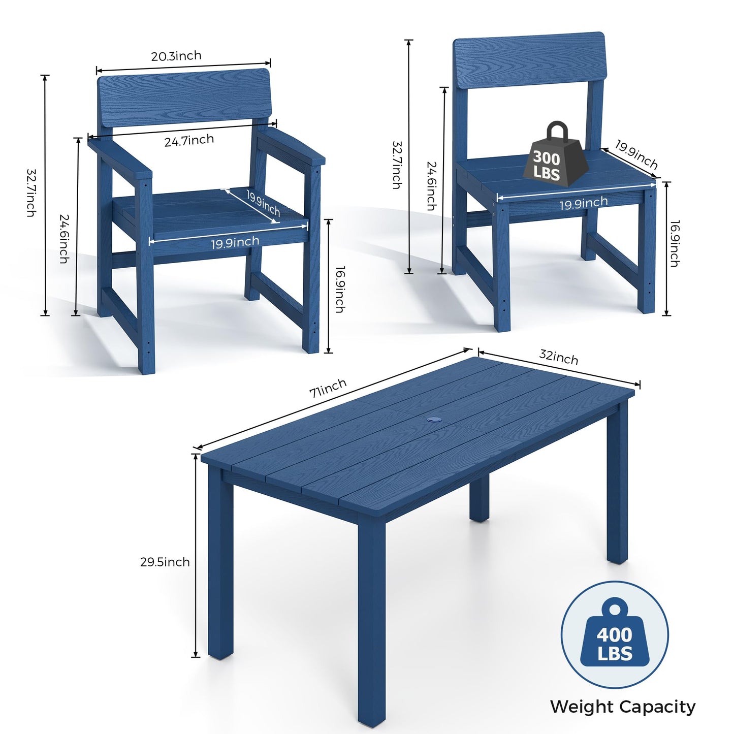 Jocoevol 9 Piece Outdoor Dining Table Set for 8 HIPS Patio Dining Sets with Umbrella Hole Outdoor Furniture All Weather Patio Furniture Set for Outside Deck Backyard Poolside Garden, Deep Blue