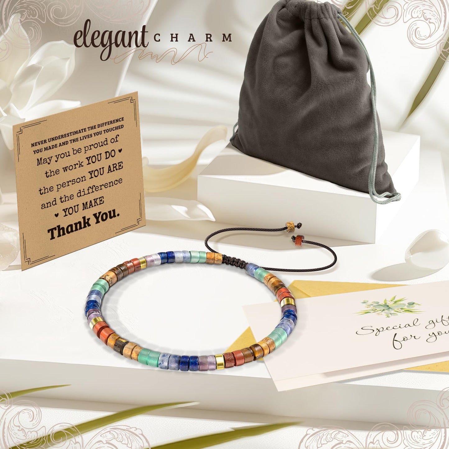 ZOKCC Thank You Bracelets Gifts for Women - Healing Natural Stone Bracelets - Appreciation Thank You Gifts for Women Coworkers Teacher Boss Nurse Employee Friend Farewell