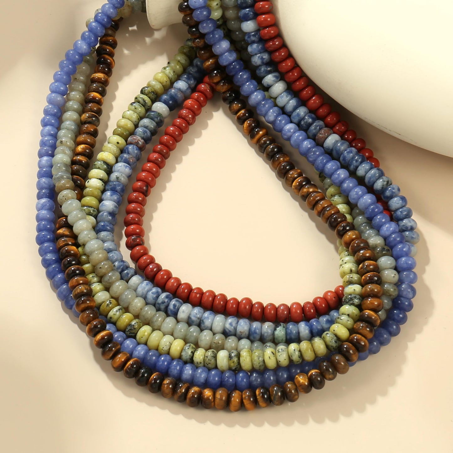 CONRAN KREMIX Blue and White Stone Beaded Necklace for Women,Natural Stone Bead Choker Necklaces Boho Summer Beach Necklace Gemstone Jewelry Gift for Women