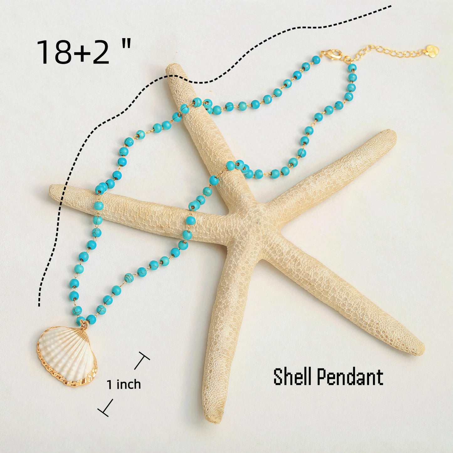 PEARLADA Boho Simulated Turquoise Beaded Necklace, Statement Shell Pendant Necklace, Adjustable Summer Beach Jewelry