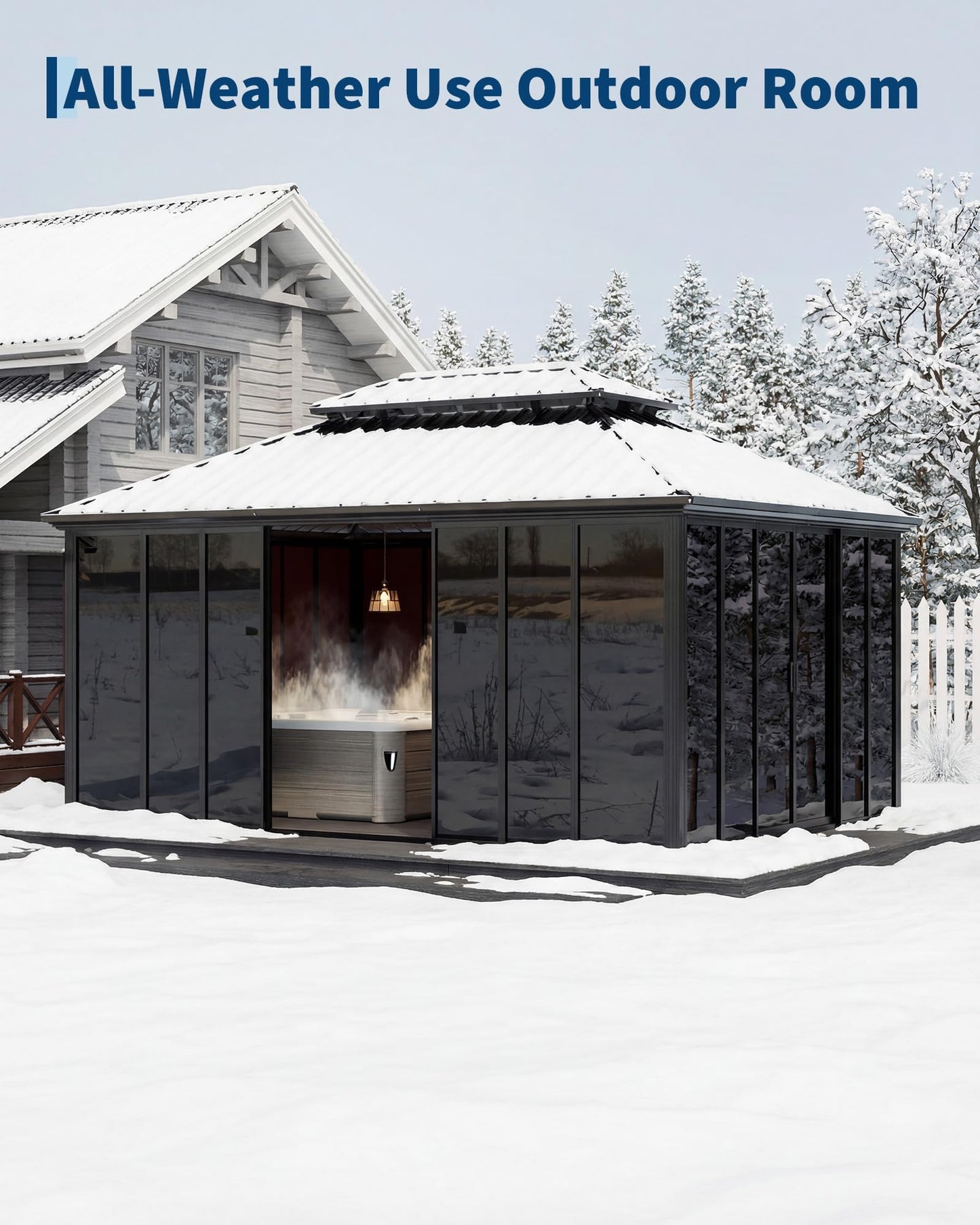 12x20 ft Hardtop Gazebo Sunroom with Sliding Doors, Heavy-Duty All-Aluminum Frame, Weatherproof Screen Room for Backyard Patio Deck