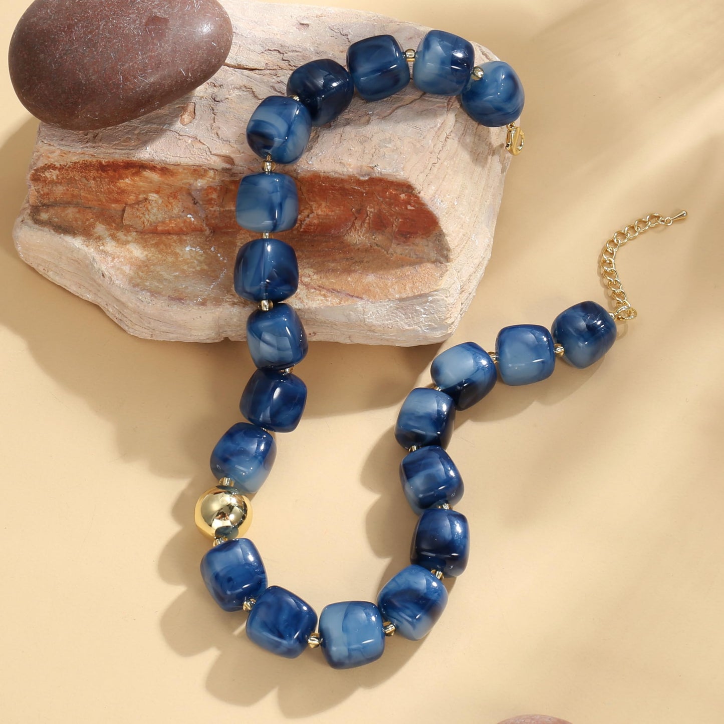 BREPINE Navy Blue Chunky Necklaces for Women Multicolored Large Square Resin Beads Necklace Trendy Bold Statement Beaded Summer Candy jelly Vacation Choker