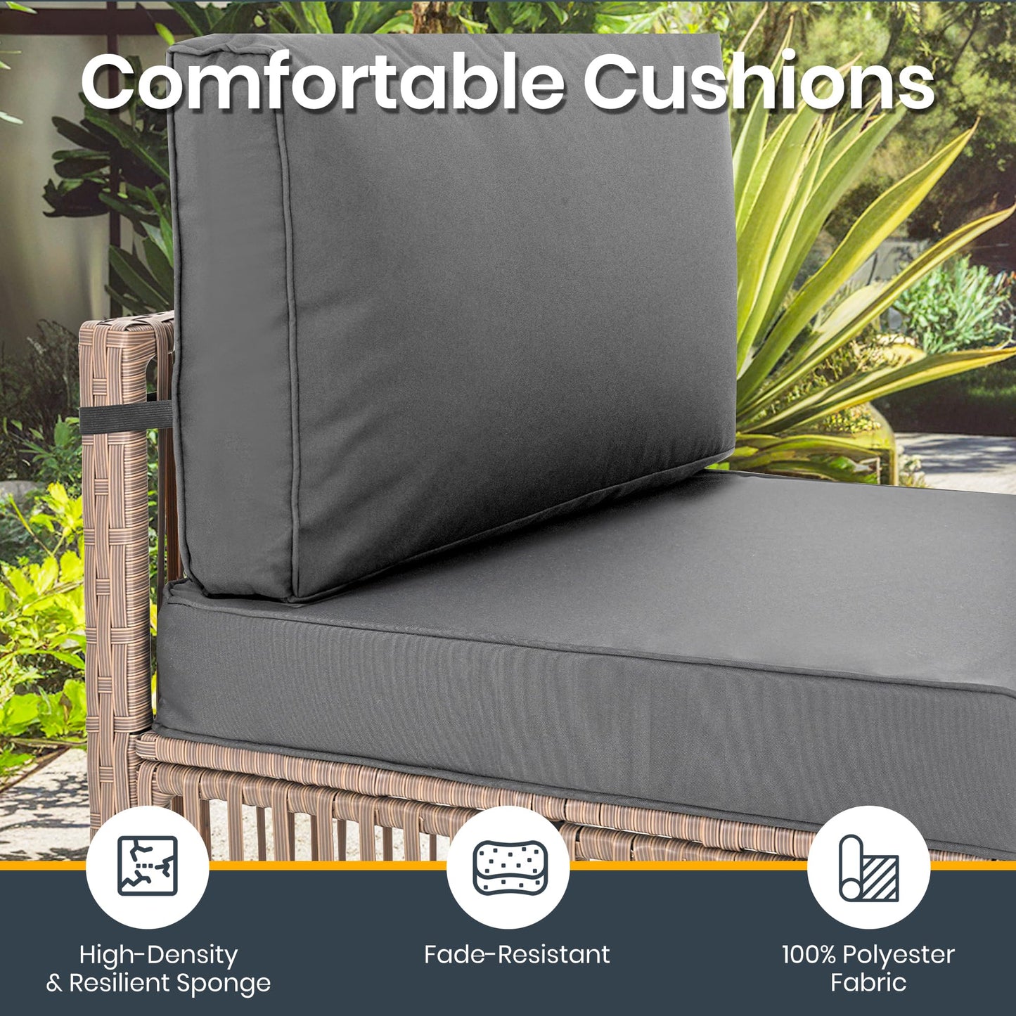 Pamapic 7 Piece Outdoor Sectional Sofa Set, All-Weather Patio Furniture with Washable Cushions, Waterproof Brown Rattan Wicker Conversation Set for Backyard, Poolside, Gray Cushion