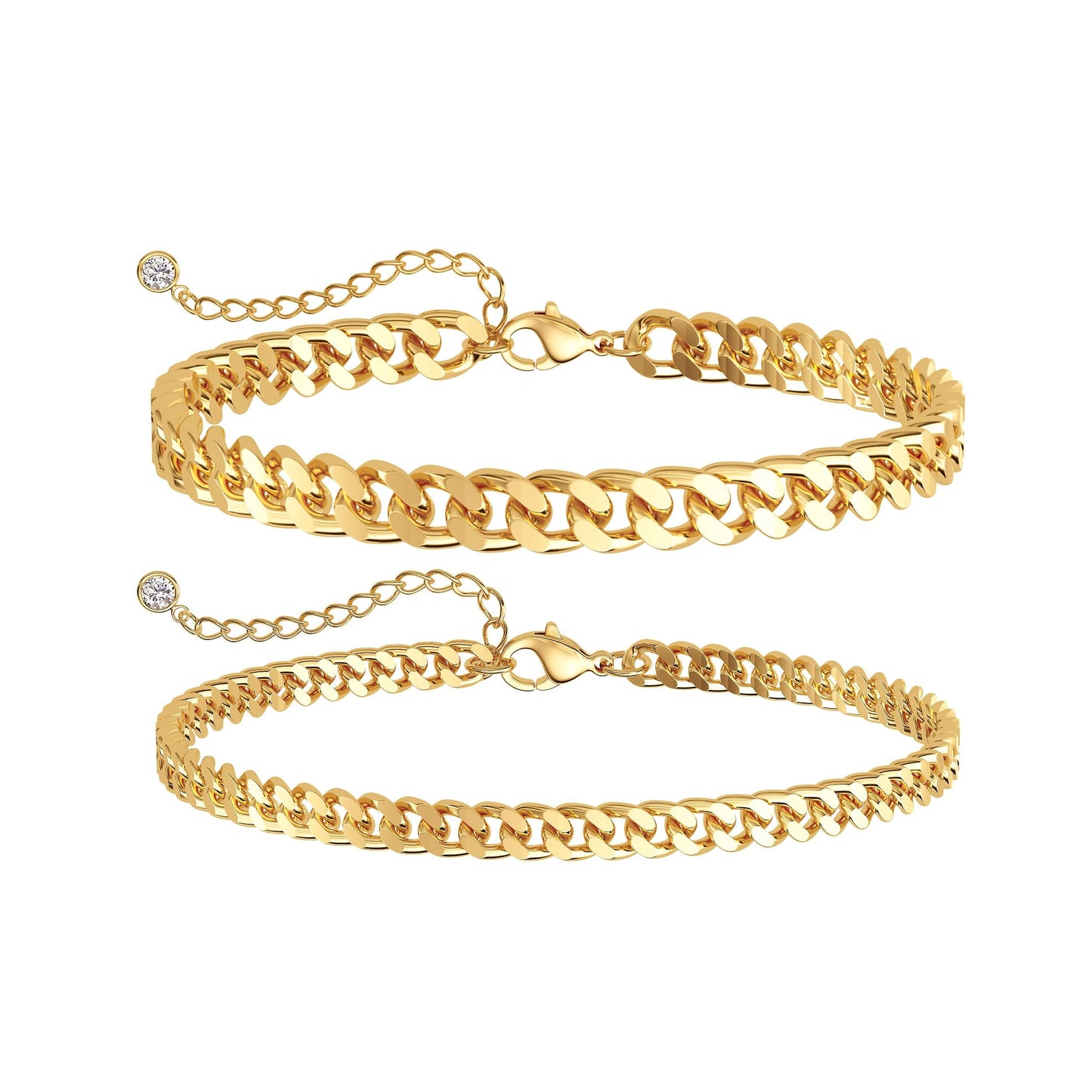 Tewiky Waterproof Ankle Bracelets for Women,Chunky Layered Gold Anklet for Women Non Tarnish Adjustable Cuban Set Stackable Summer Beach Jewelry Gift