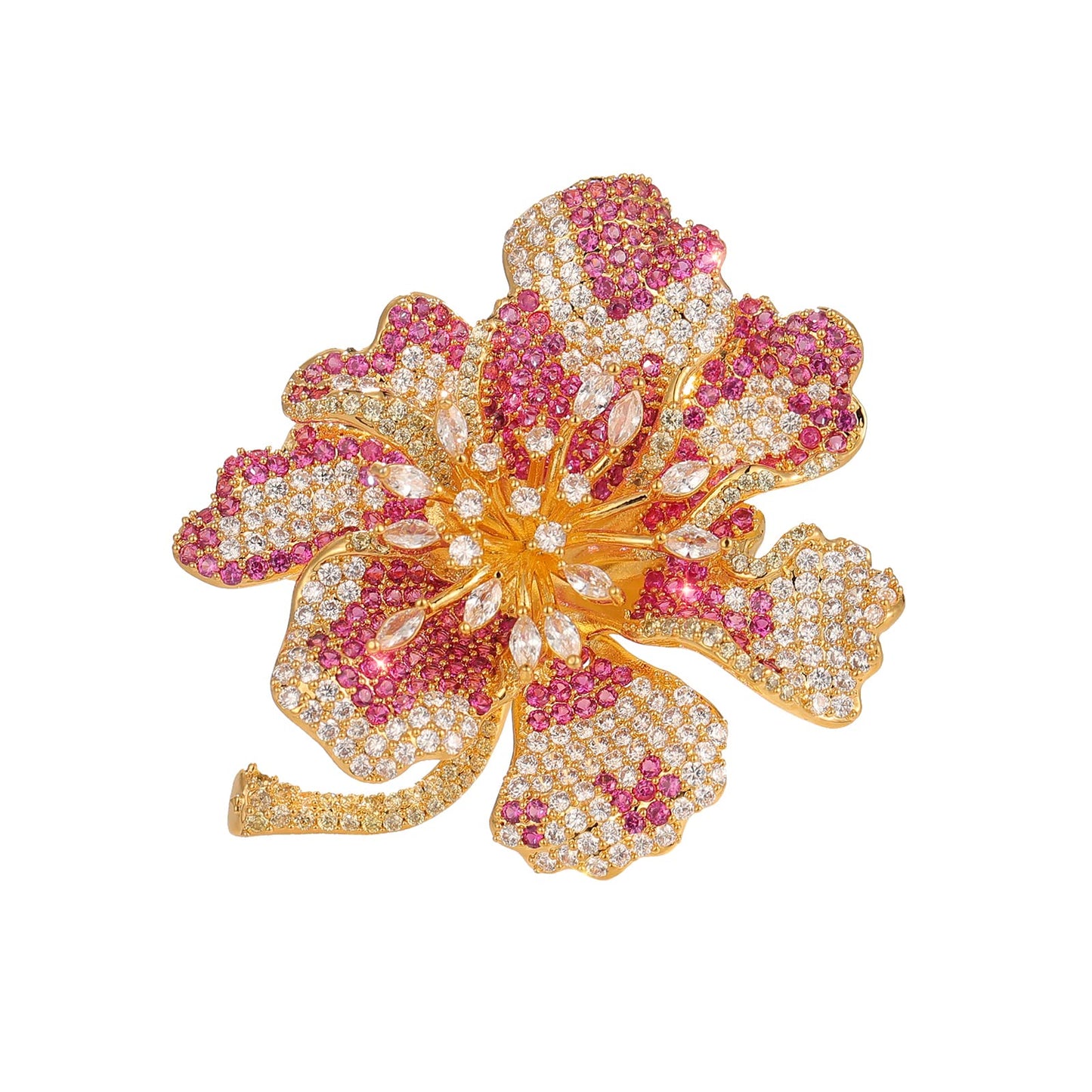 AILONMEI Floral Series Elegant Brooch Pins For Woman Fashion Jewelry, Large Vintage Costume Broches Christmas Gift (Rhododendron, Gold)