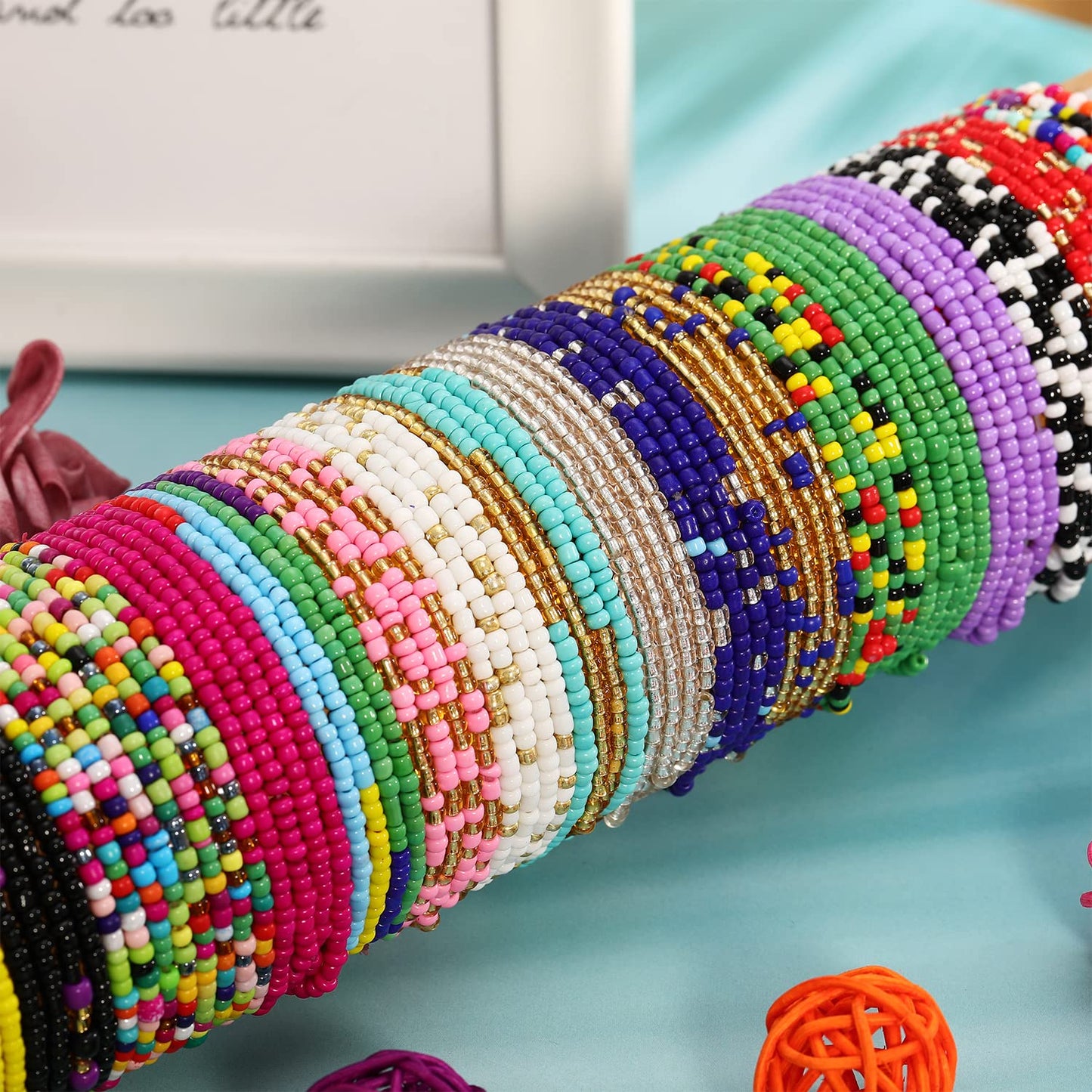 TOBENY SHIWE 24PCS Waist Bead Chains for Women Colorful Summer Body Chains Belly Beads Bikini Jewelry Chains Bead Waist Chains Set