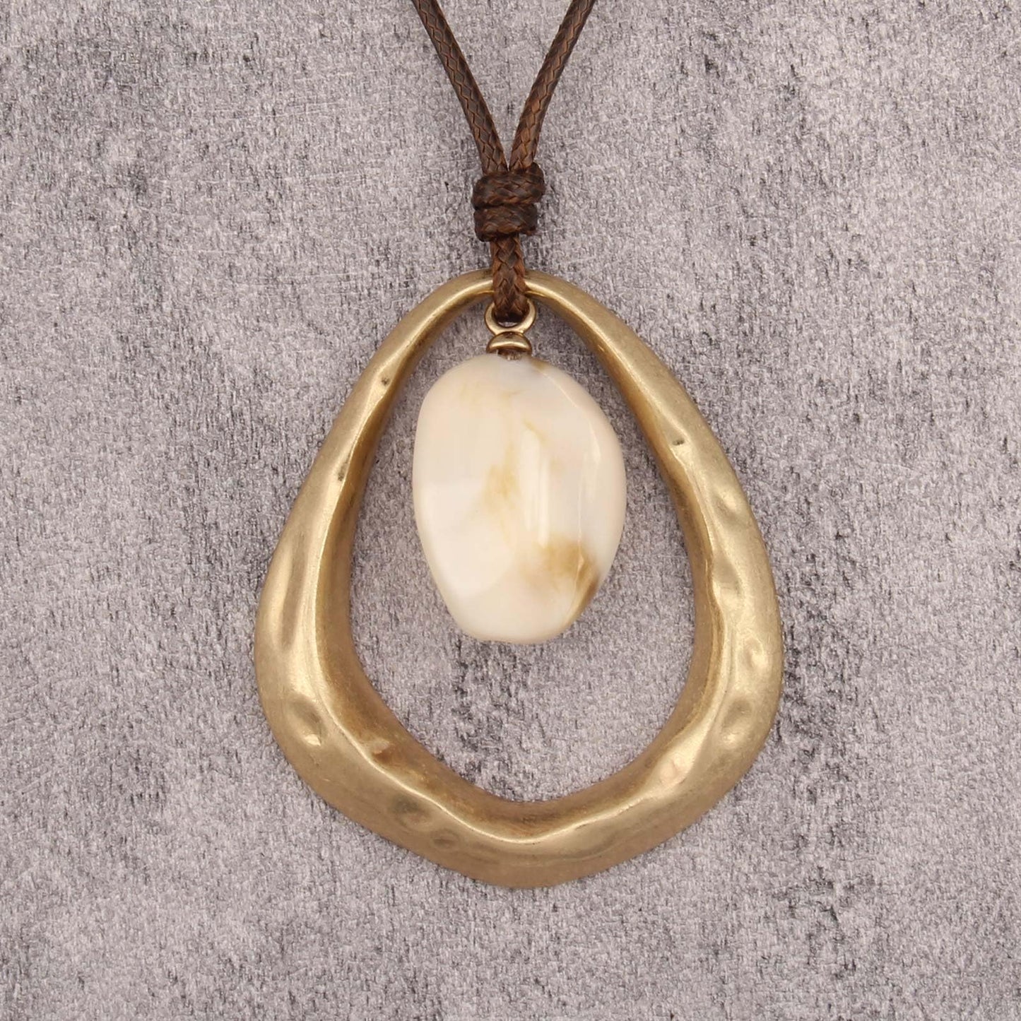 joymiao Chunky Pendant Necklace Women Large Gold Boho Vintage Statement Necklace with White Resin Stone Hippie Bohemian Jewelry