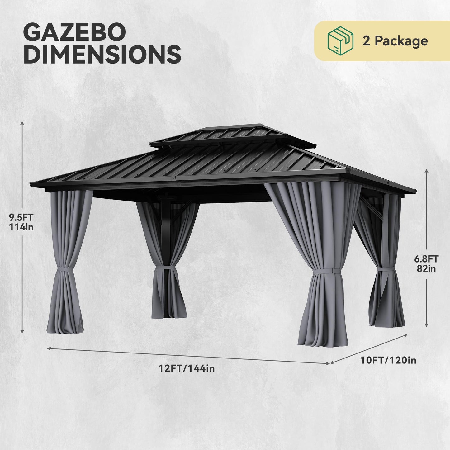 YITAHOME 10X12FT Hard Top Gazebo Aluminum Frame Patios Double Roof Canopy Garden Metal Gazebo Tent Curtains Netting for Patios Backyards Decks Lawns, Gray