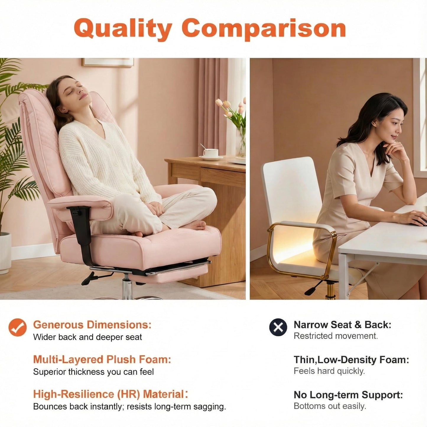 EXCEBET Big and Tall Office Chair 400lbs Wide Seat, Leather High Back Executive Office Chair with Foot Rest, Ergonomic Chairs Lumbar Support for Lower Back Pain Relief (Light Pink)