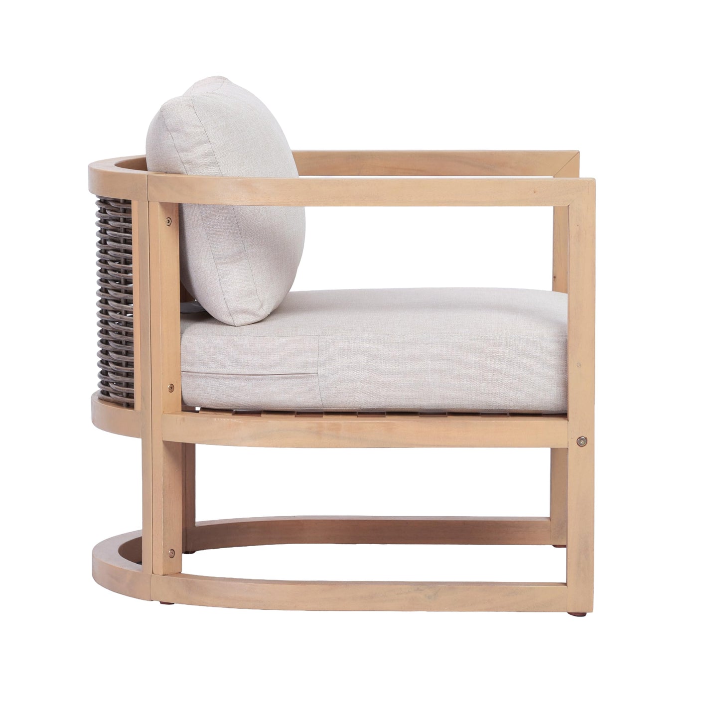 Merax Outdoor Acacia Wood Club Armchair wtih Coushions Set of 2, Patio Sofa Chair with Rattan-Woven Back, Sturdy Base for Porch, Lawn, Backyard, Balcony, Light Teak
