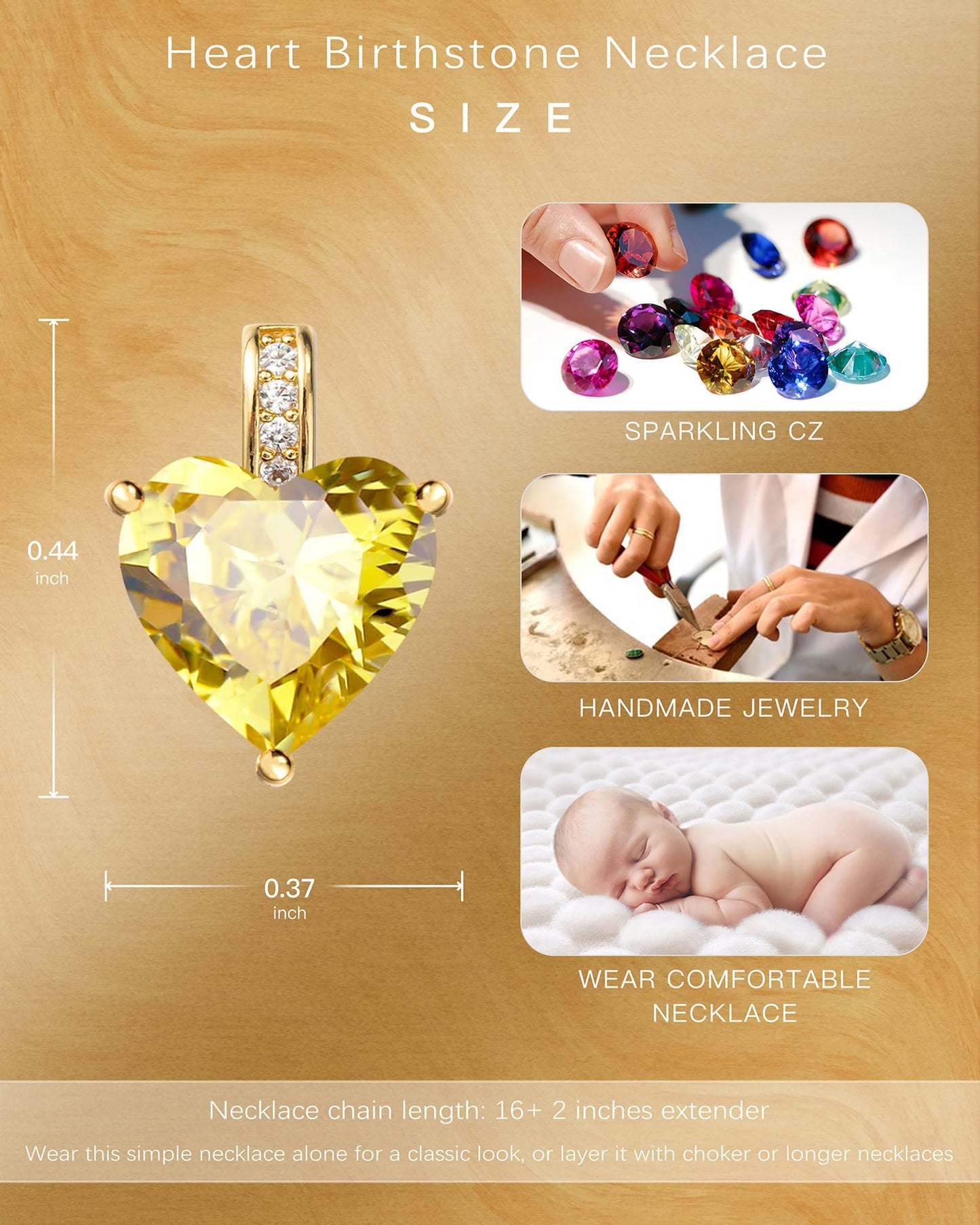MIDDLUX Heart Necklaces for Women, November Birthstone Necklace, Birthstone Necklace for Women, Citrine Necklace, November Birthday Gifts for Women