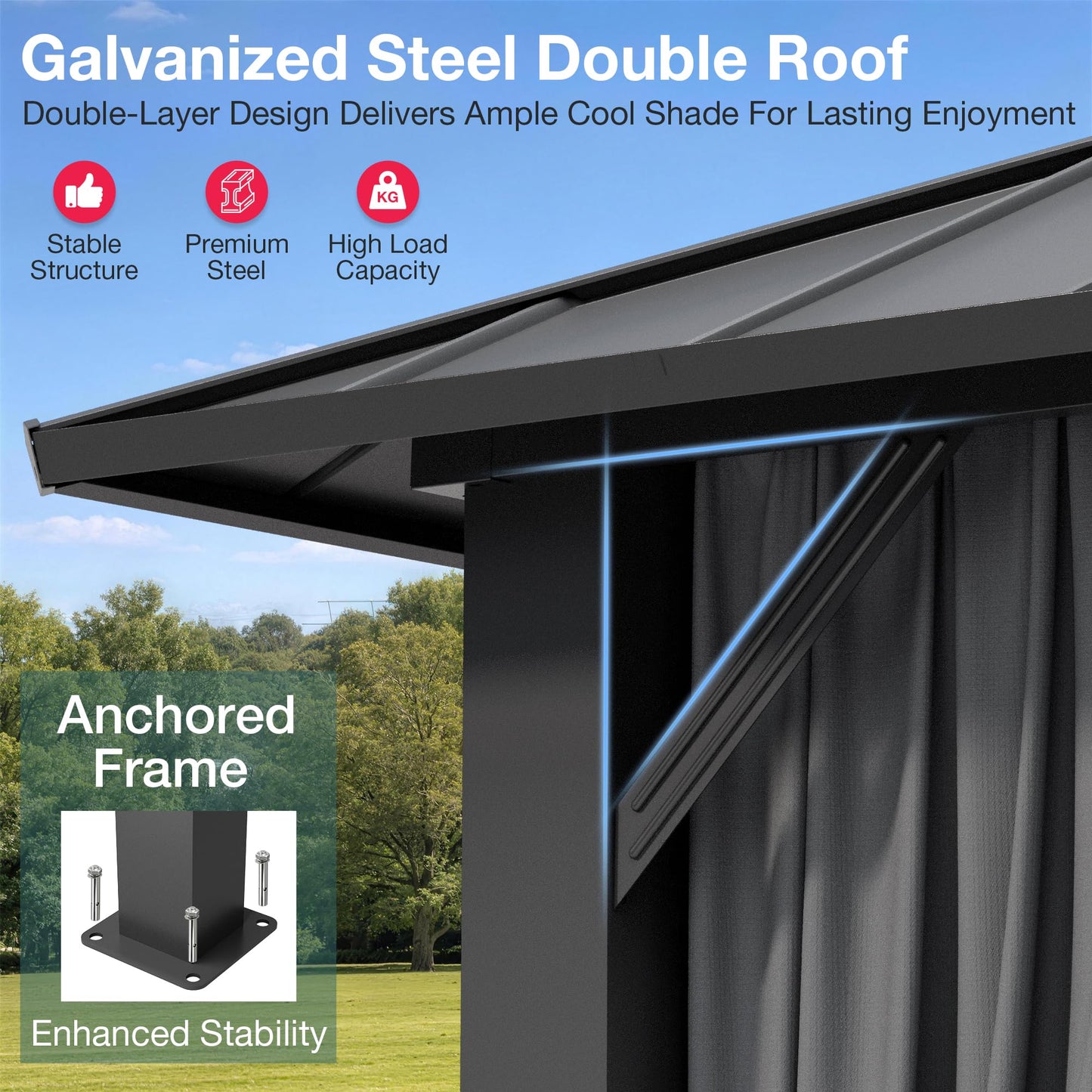 PAMAPIC 10x12FT Hardtop Gazebo,Galvanized Steel Double Roof with Aluminum Frame,Outdoor Permanent Pavilion with Breathable Netting & Privacy Curtain for Patio,Backyard,Deck,Lawn,Gray