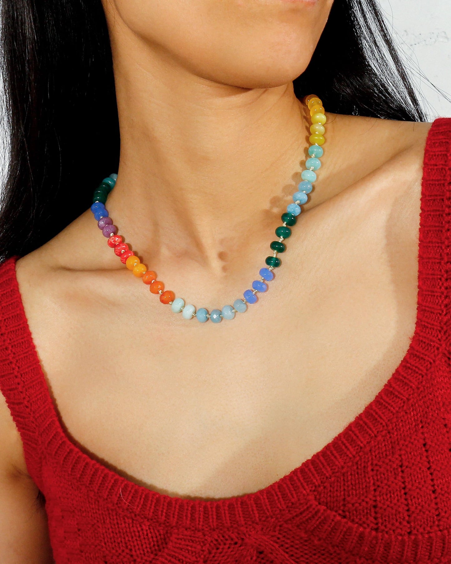 Gemstone Beaded Necklace for Women Colorful Natural Stone Freshwater Pearl Surfer Beach Rainbow Necklace Jewelry Gift (colorful -05)