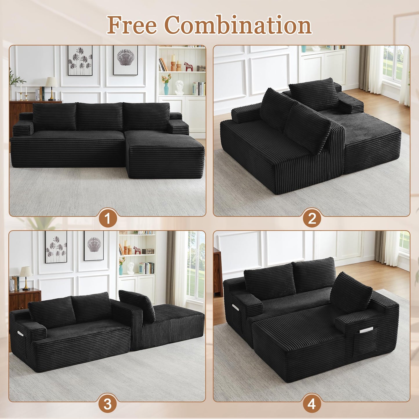 96" Modular Sectional Sofa, Cloud Sectional Couch with Deep Seat, Modern L-Shape Corner Sofa Couch with Right Facing Chaise,Upholstered Boneless Couches for Living Room Bedroom