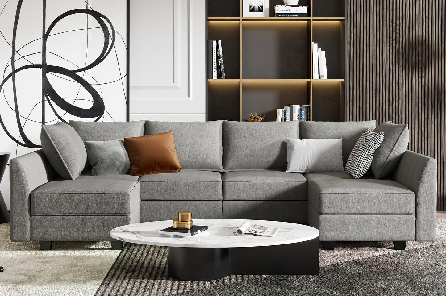 HONBAY Modular Sectional Sofa U Shaped Sectional Modular Sofa with Storage Convertible Sectional Couch for Living Room, Grey