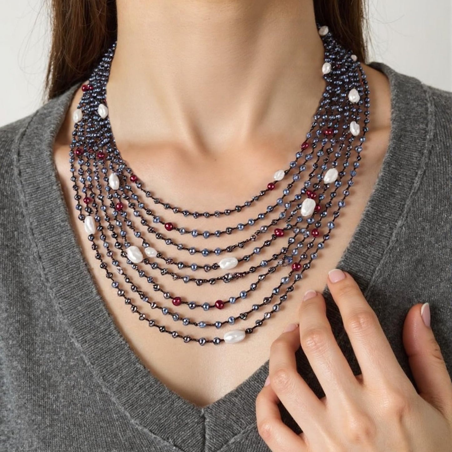 Elegant 24-inch Multicolor Pearl Necklace - Freshwater Pearl Necklace for Women Handcrafted Multi-Strand Rice Pearls with Sterling Silver Clasp Luxury Jewelry Gift