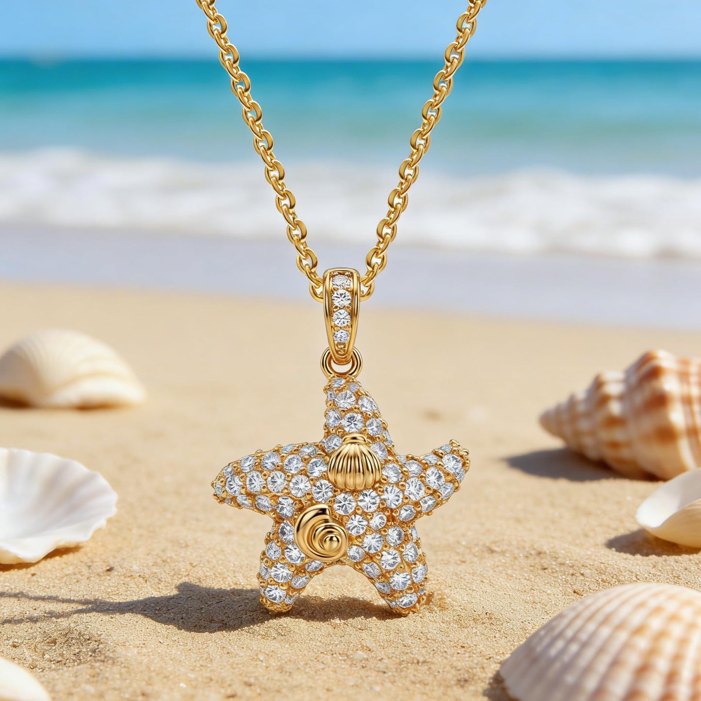 Dremmy Studios Dainty Necklace for Women 14K Gold Plated Cubic Zirconia Starfish Necklace Boho Summer Beach Coastal Pendnat Necklaces Summer Jewelry Gift