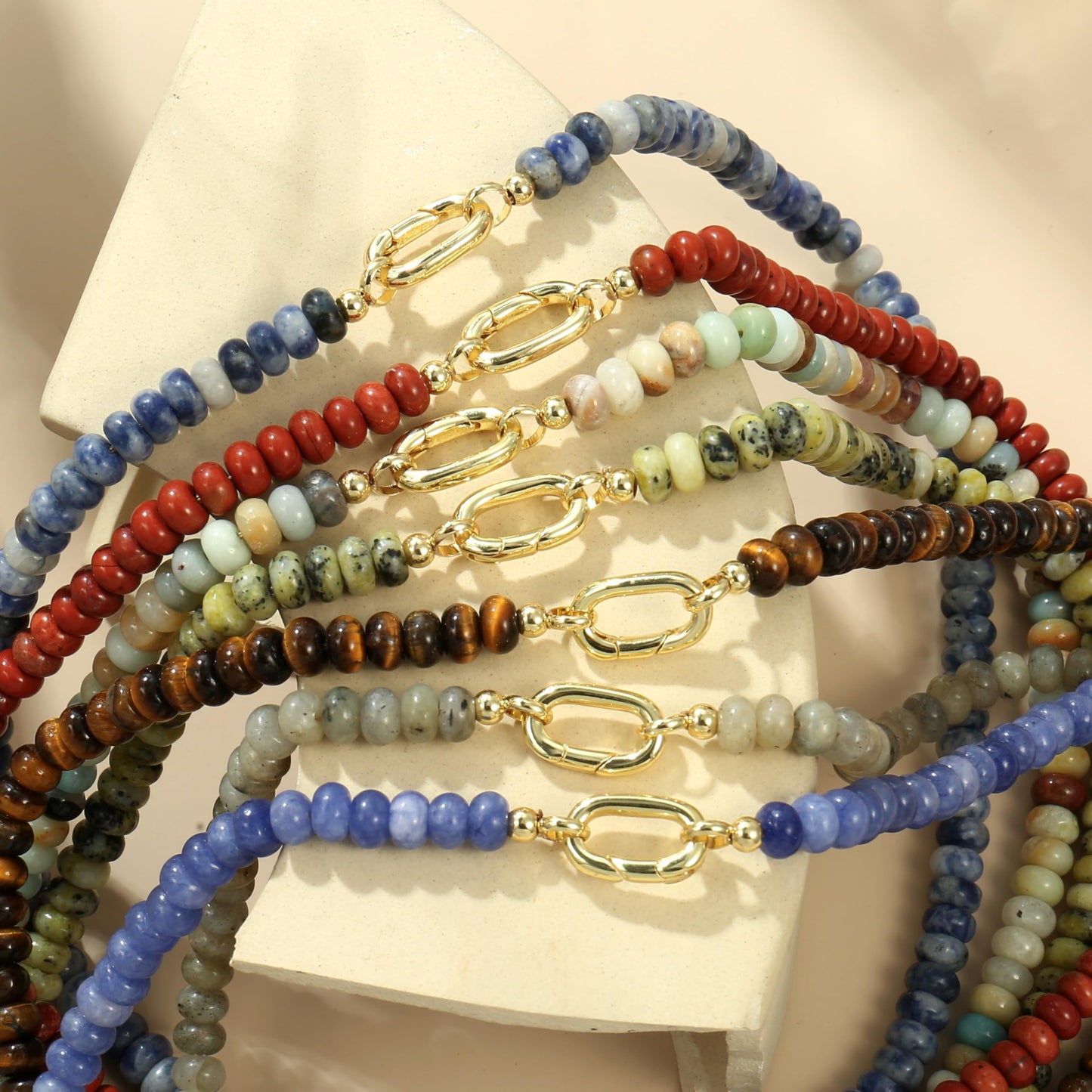 CONRAN KREMIX Brick Red Stone Beaded Necklace for Women,Natural Stone Bead Choker Necklaces Boho Summer Beach Necklace Gemstone Jewelry Gift for Women