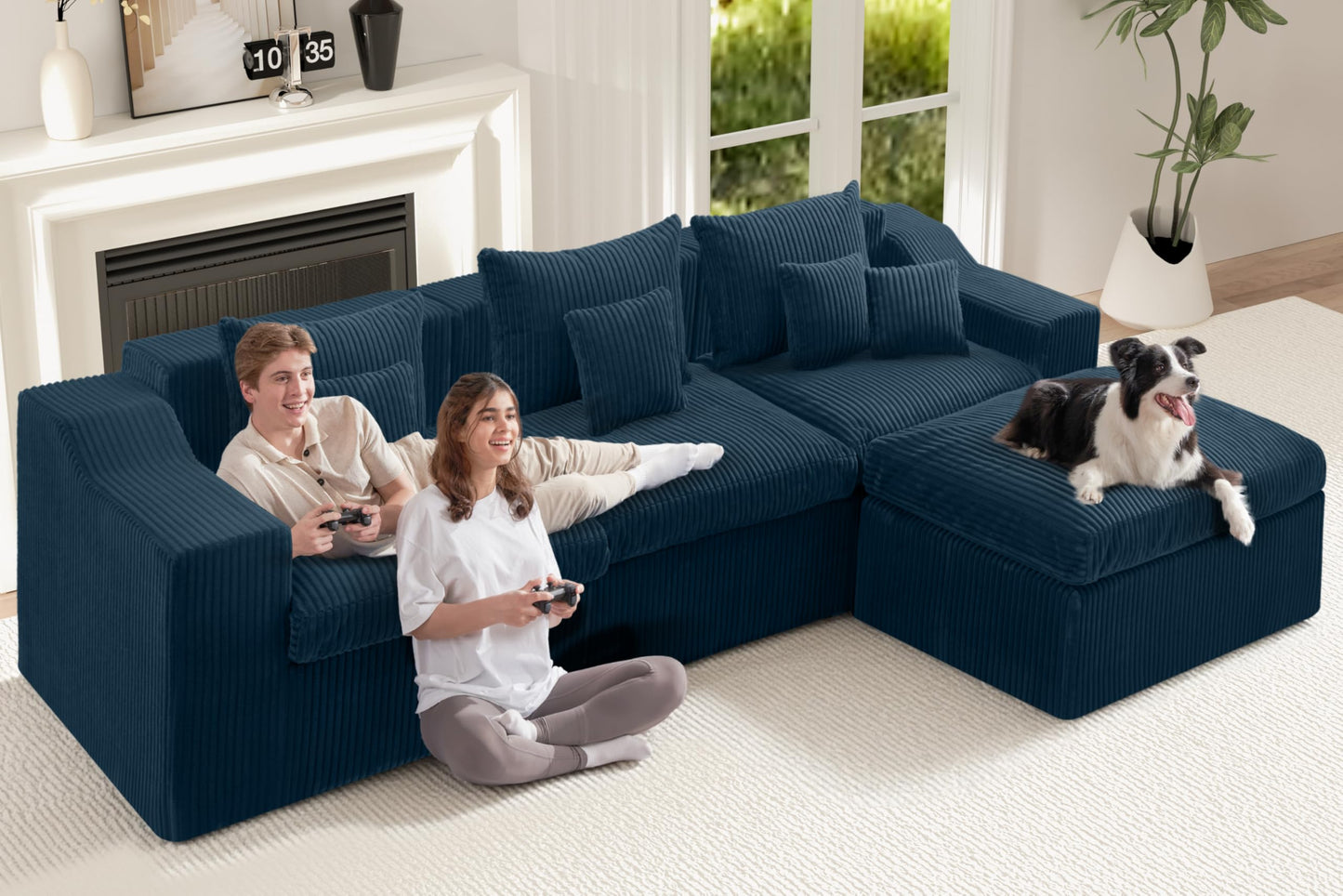 101" Modular Couch Sectionals with Ottoman, Big Comfy Cloud Couches, L Shaped 4 Seat Modular Sectional Sofa, Sectional Double Cushion Couches with Deep Seat for Living Room,No Assembly Required(Blue)