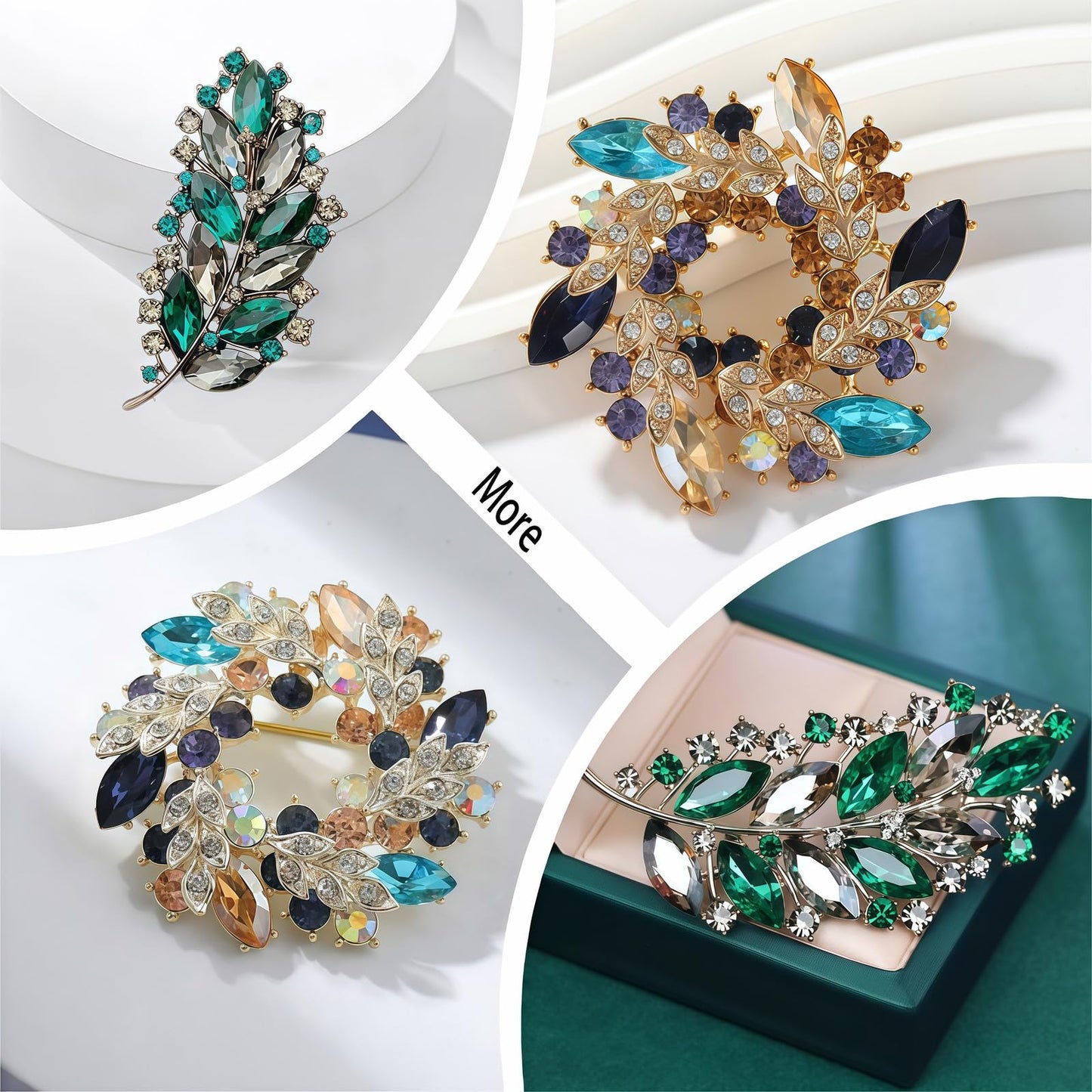 Yaximhozz 2pcs Rhinestone Brooch Pin for Women Dress Elegant Stylish Crystal Brooches Fashion Accessories Pins Lapel Boutonniere Ideas Wedding Christmas Birthday Jewelry Easter Gift (20 Green Leaves/Colorfull)