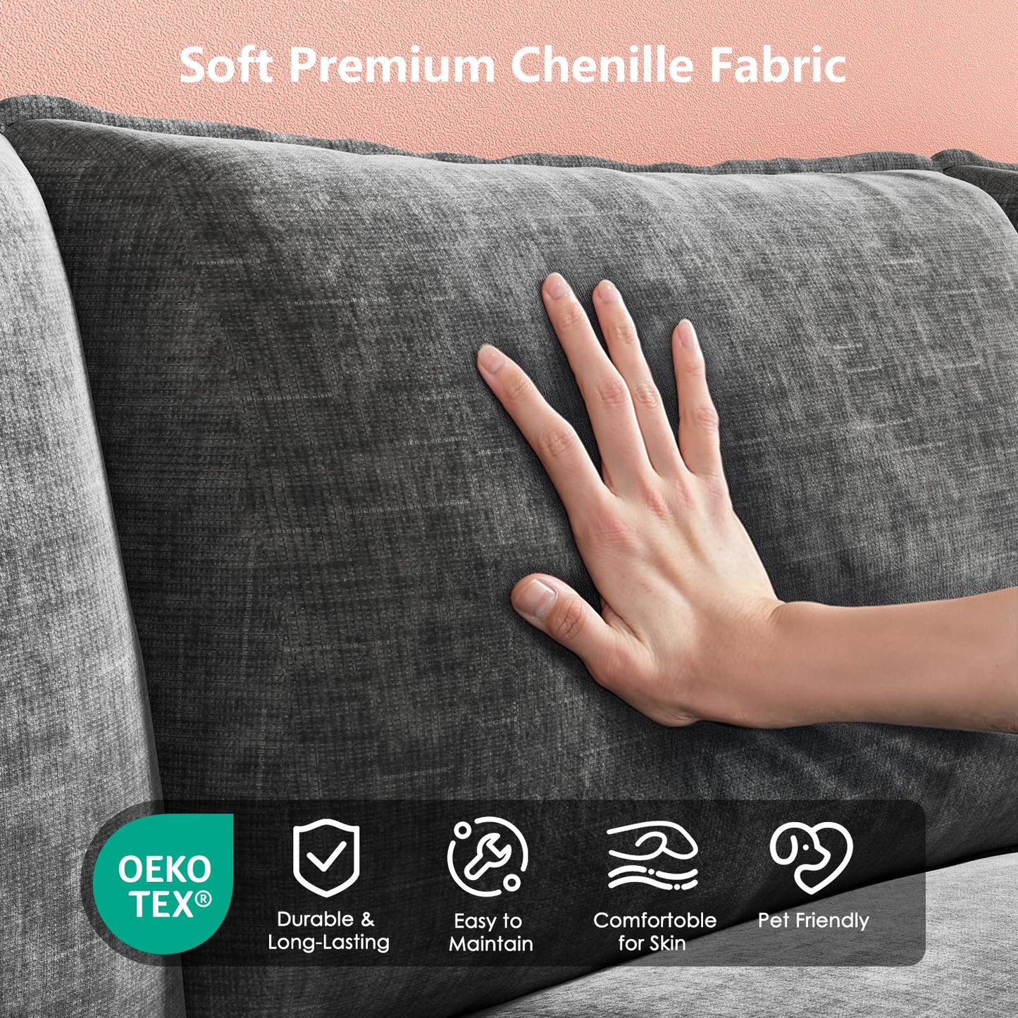Marsail Modular Sectional Sofa 110.6" U-Shaped Modern Comfy Cloud Couch, 5-Seat Chenille Deep Seat Sofa with Throw Pillow & Movable Ottoman for Living Room, Bedroom and Apartment, Slate Gray