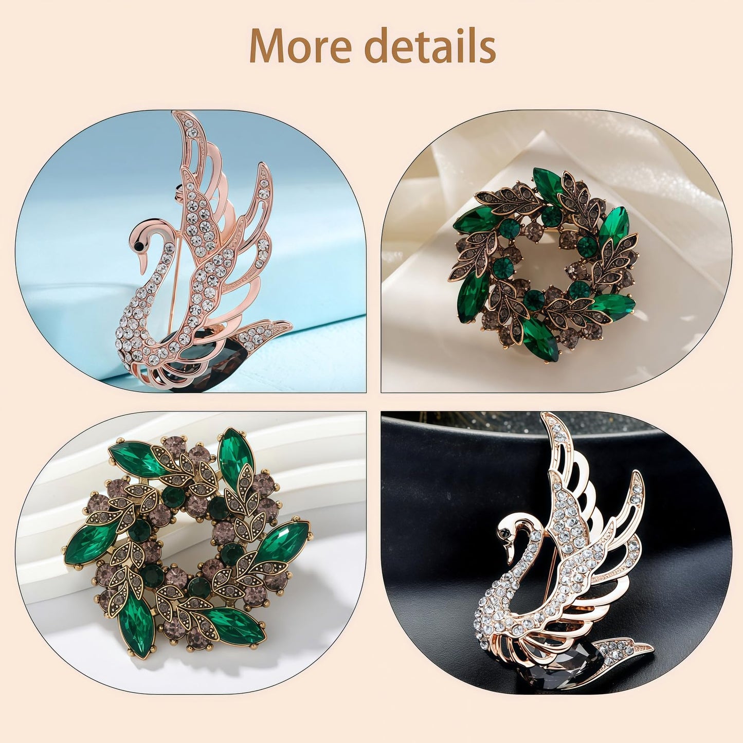 Yaximhozz 2pcs Rhinestone Brooch Pin for Women Dress Elegant Stylish Crystal Brooches Fashion Accessories Pins Lapel Boutonniere Ideas Wedding Christmas Birthday Jewelry Easter Gift (16 Gold TFN/Green)