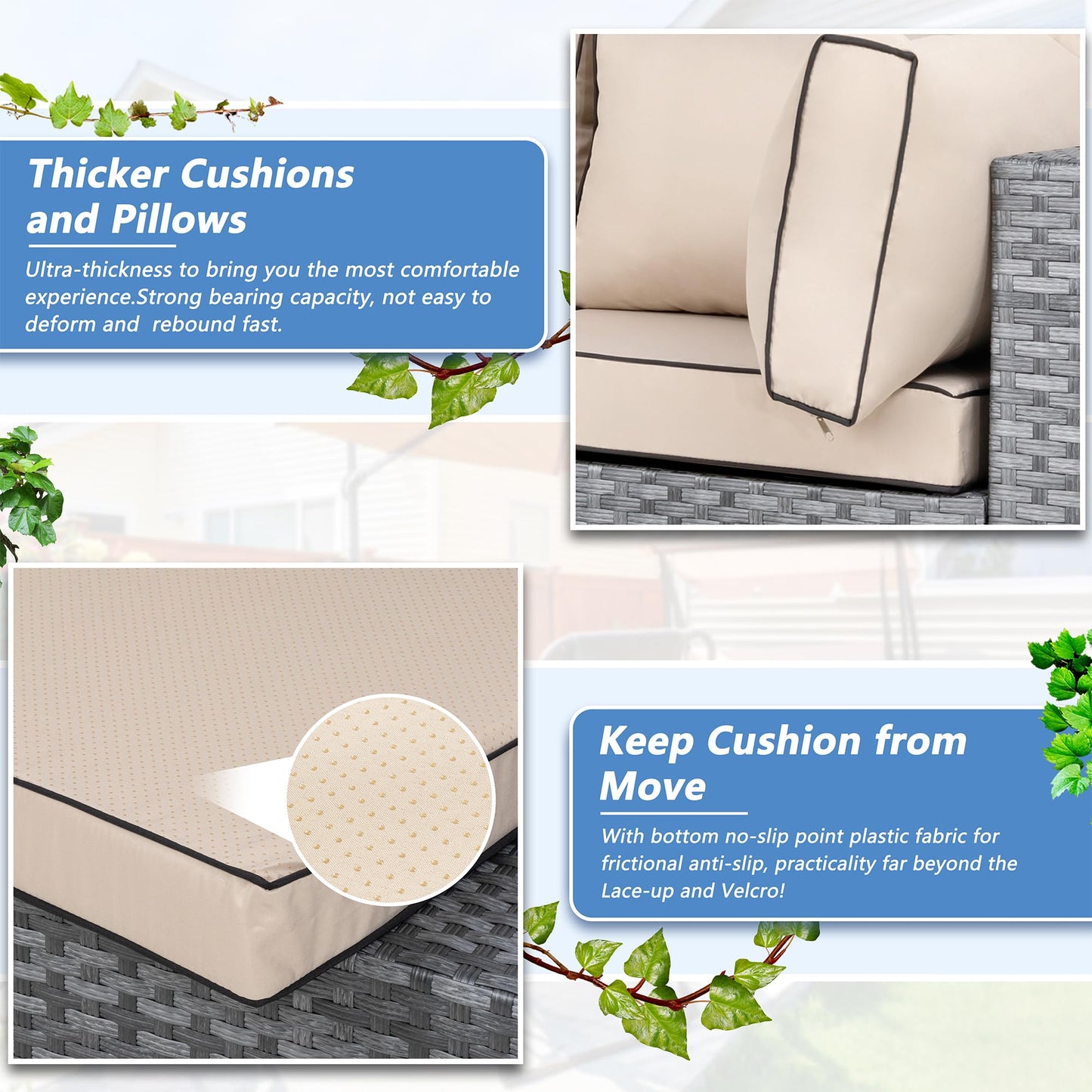 Shintenchi 5 Pieces Outdoor Patio Furniture Sets, Patio Sectional Sofa Couch, Gray PE Wicker Furniture Modular Patio Conversation Sets Patio Sofa with Washable Cushions & Table(Khaki)